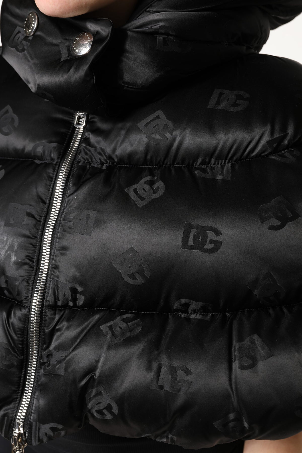 Dolce & Gabbana Black Padded Puffer Hooded Full Zip Cropped Women's Jacket