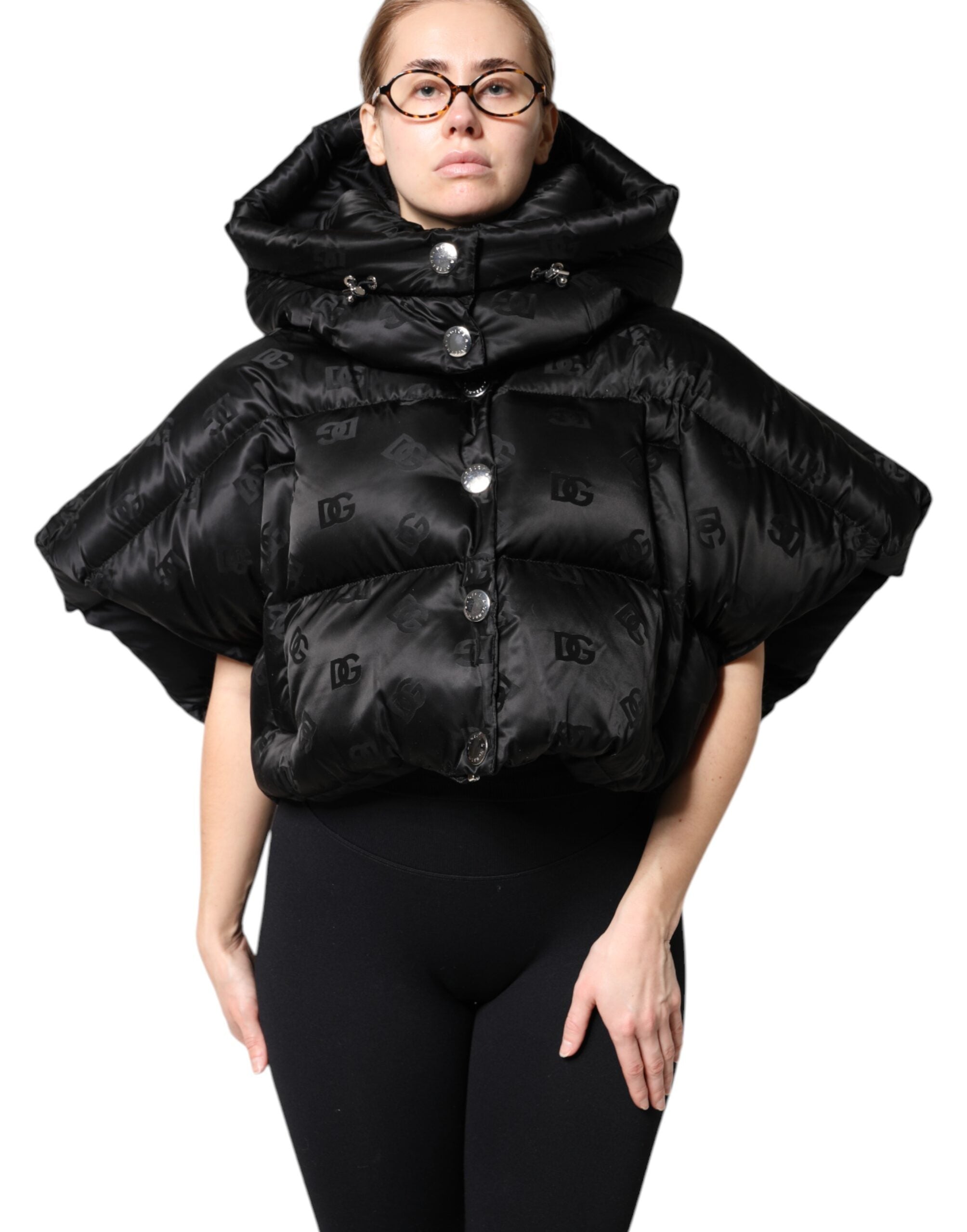 Dolce & Gabbana Black Padded Puffer Hooded Full Zip Cropped Women's Jacket (Pre-Owned)