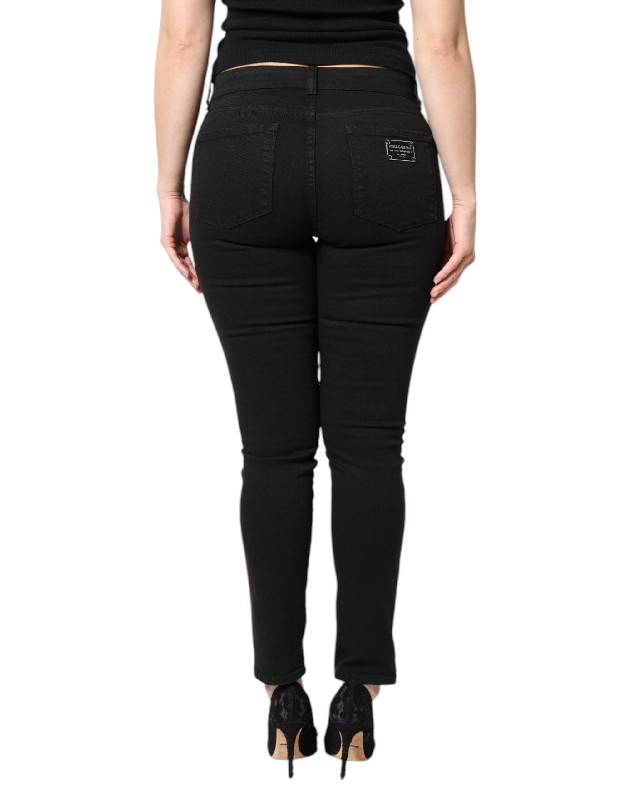 Dolce & Gabbana Black Cotton Mid Waisted Skinny Denim Women's Jeans