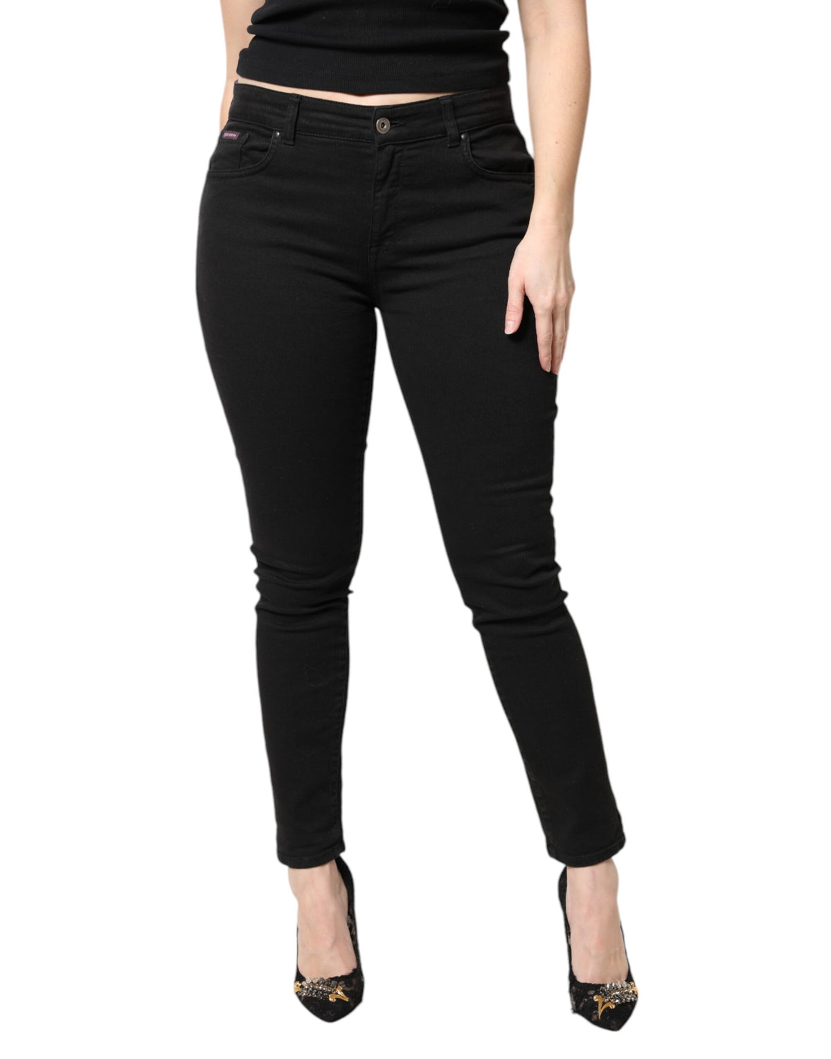 Dolce & Gabbana Black Cotton Mid Waisted Skinny Denim Women's Jeans