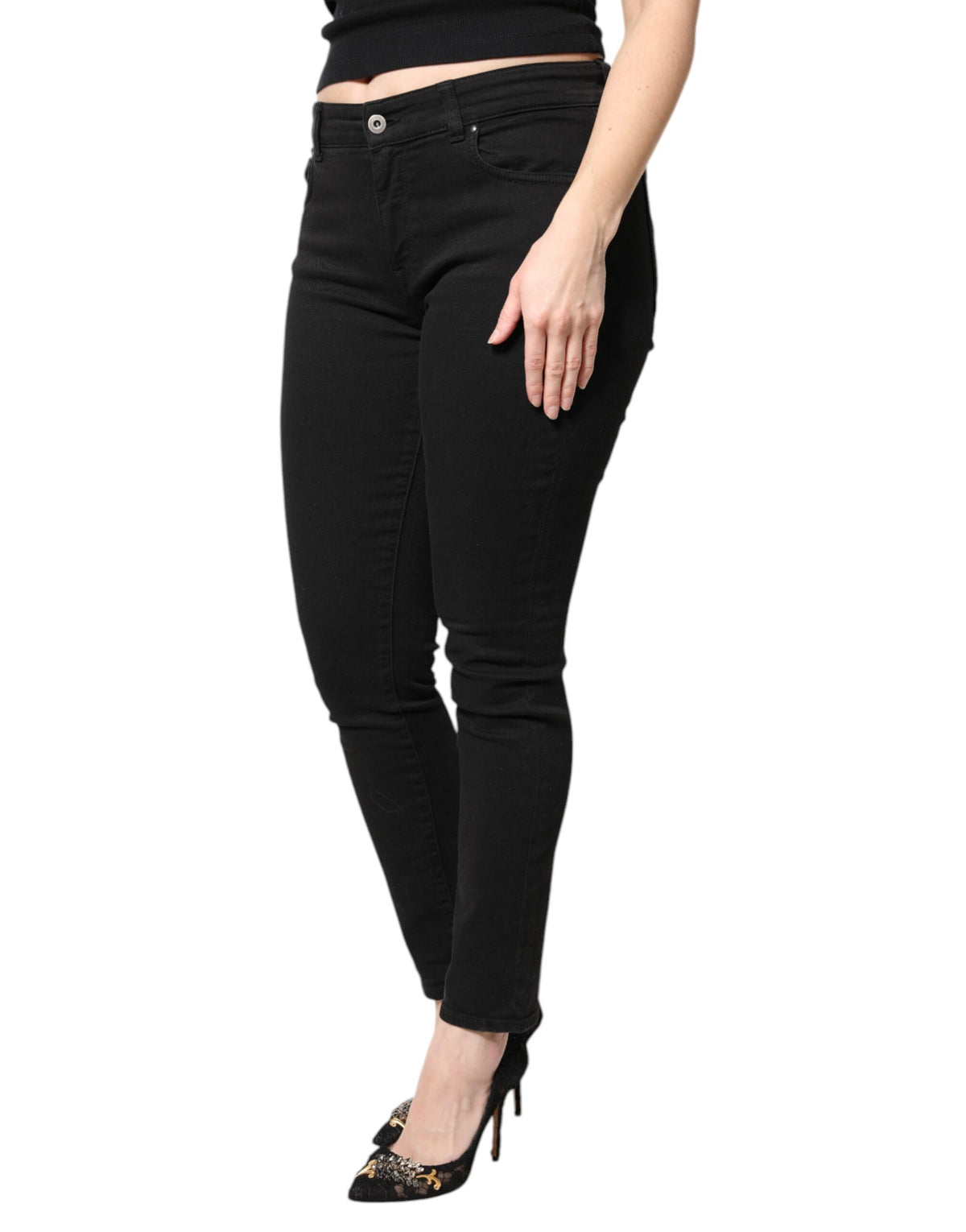 Dolce & Gabbana Black Cotton Mid Waisted Skinny Denim Women's Jeans