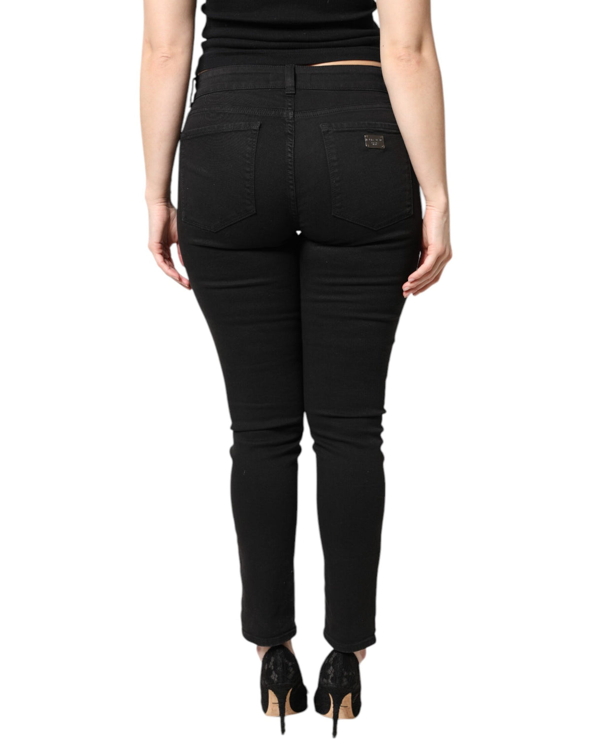 Dolce & Gabbana Black Cotton Mid Waisted Skinny Denim Women's Jeans