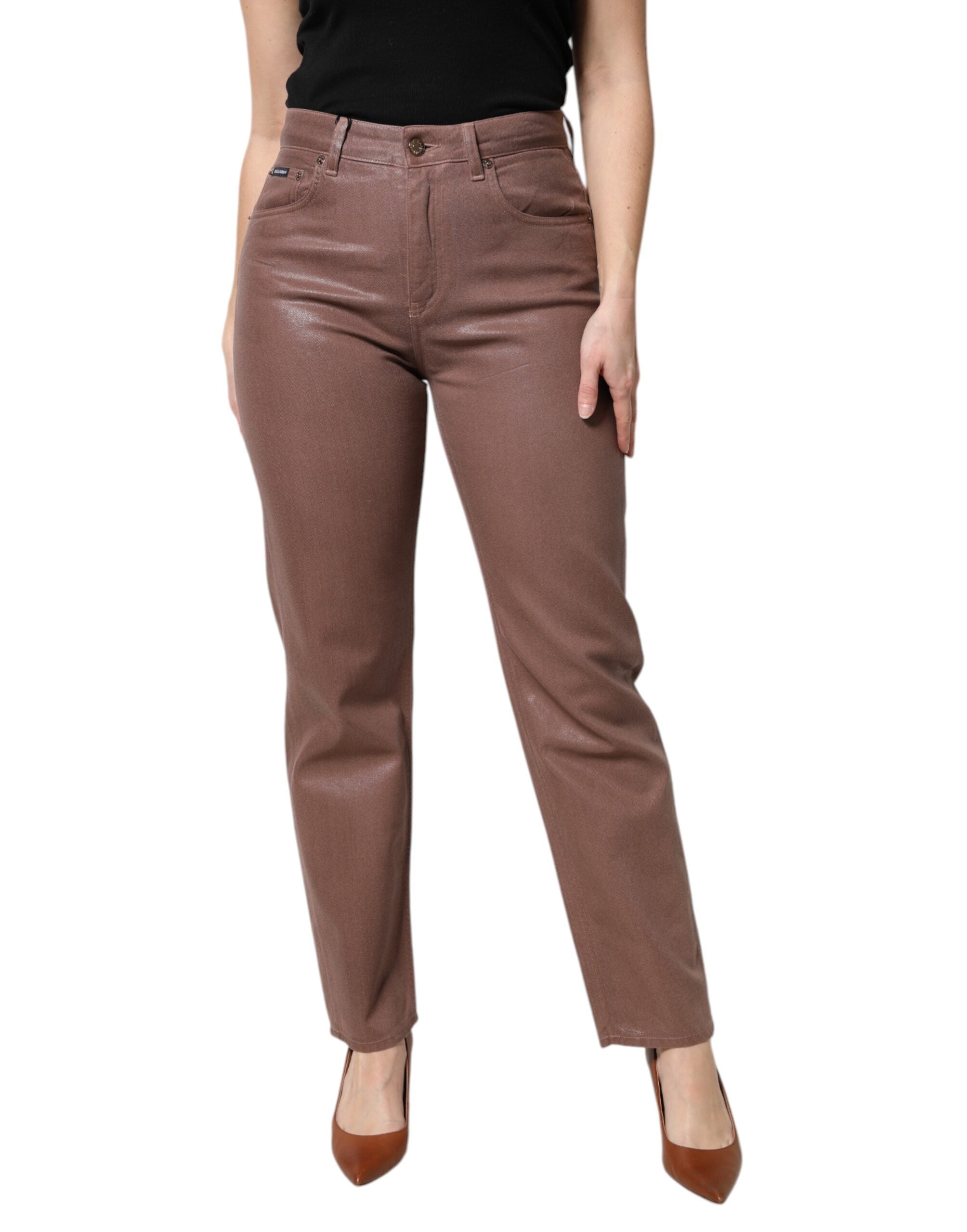 Dolce & Gabbana Brown Cotton High Waist Tapered Denim Women's Jeans (Pre-Owned)