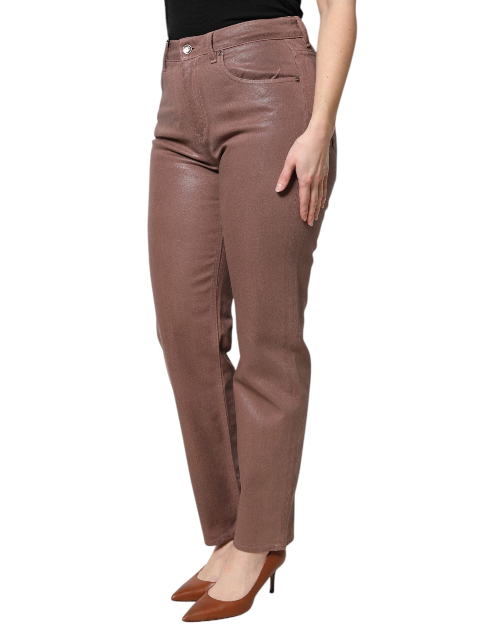 Dolce & Gabbana Brown Cotton High Waist Tapered Denim Women's Jeans (Pre-Owned)