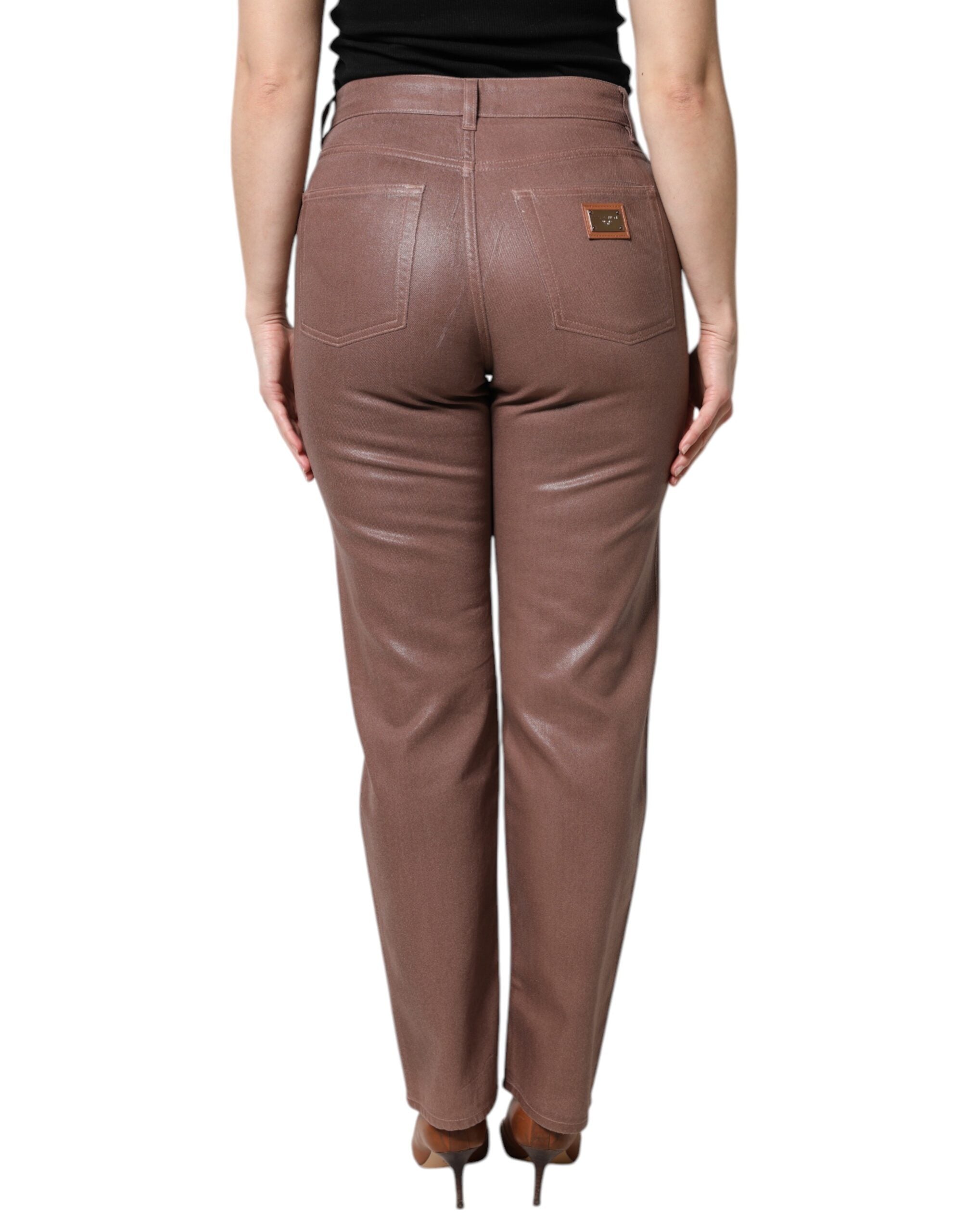 Dolce & Gabbana Brown Cotton High Waist Tapered Denim Women's Jeans (Pre-Owned)