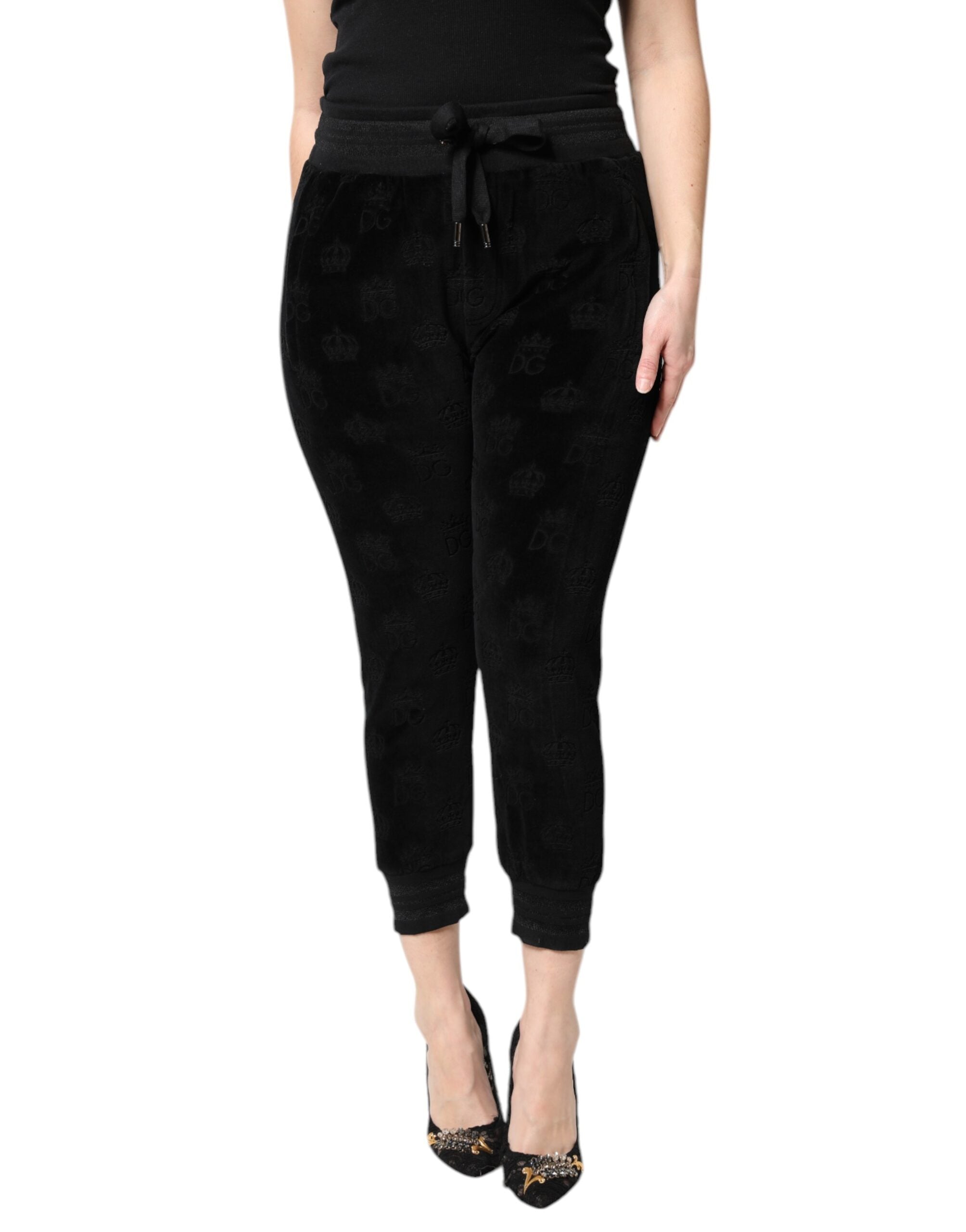 Dolce & Gabbana Black All-Over DG Logo Print Jogger Women's Pants (Pre-Owned)