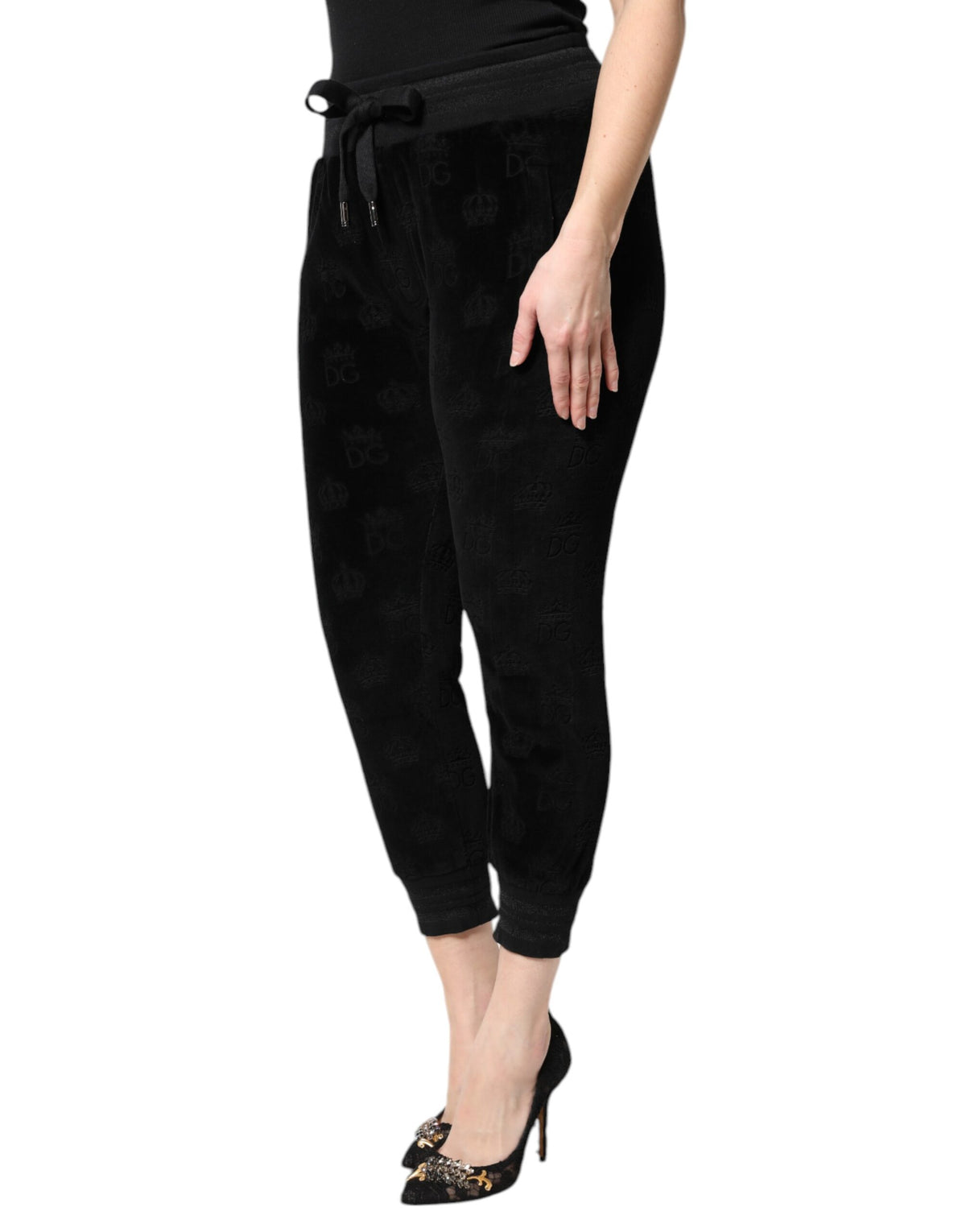 Dolce & Gabbana Black All-Over DG Logo Print Jogger Women's Pants (Pre-Owned)