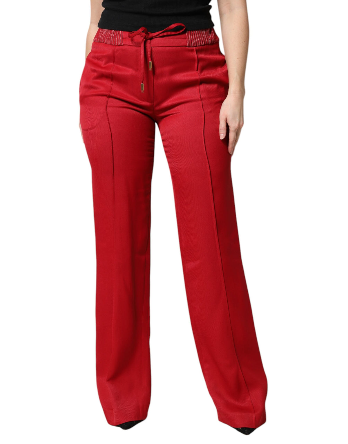Dolce & Gabbana Red Viscose Straight Fit Women's Pants