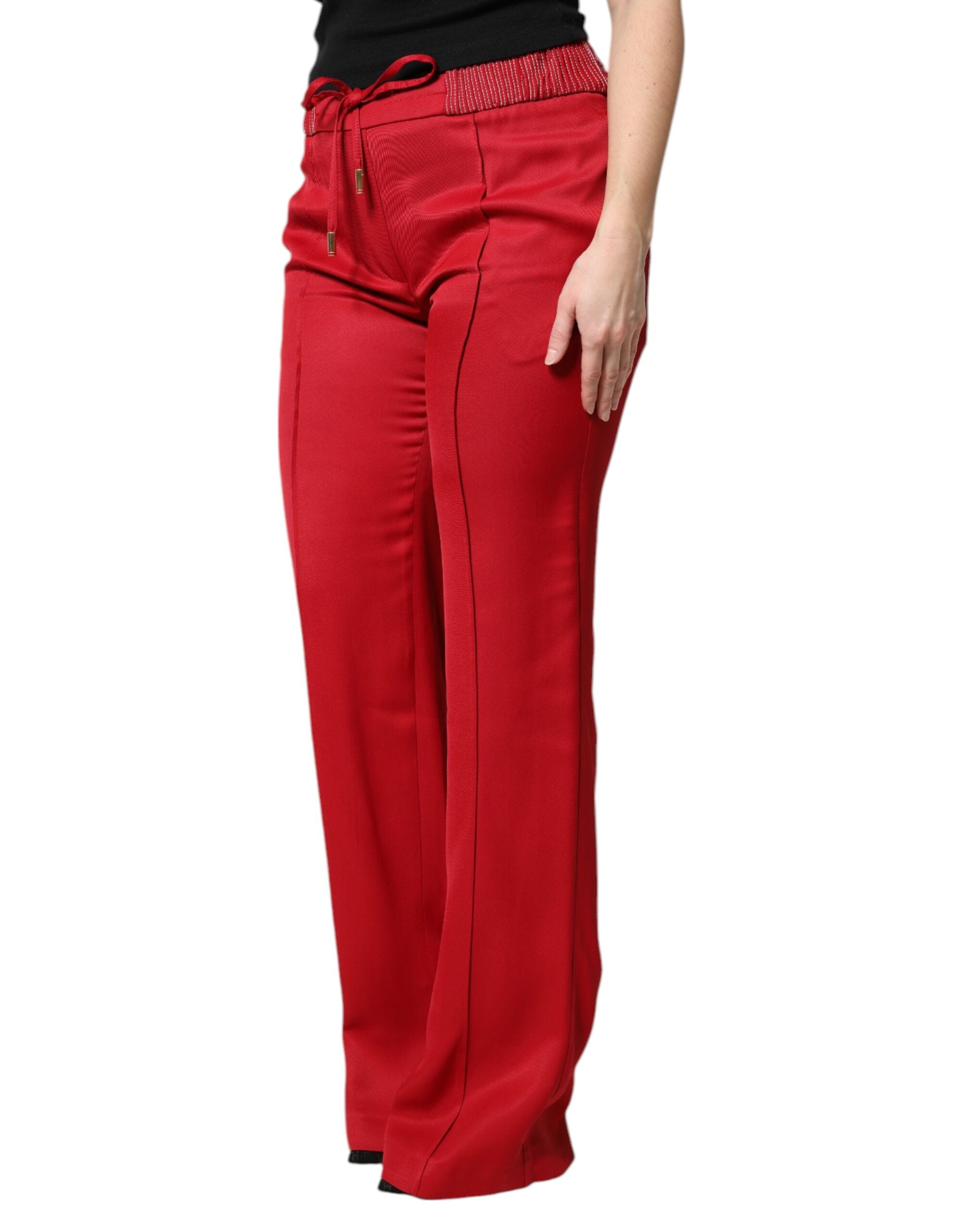 Dolce & Gabbana Red Viscose Straight Fit Women's Pants