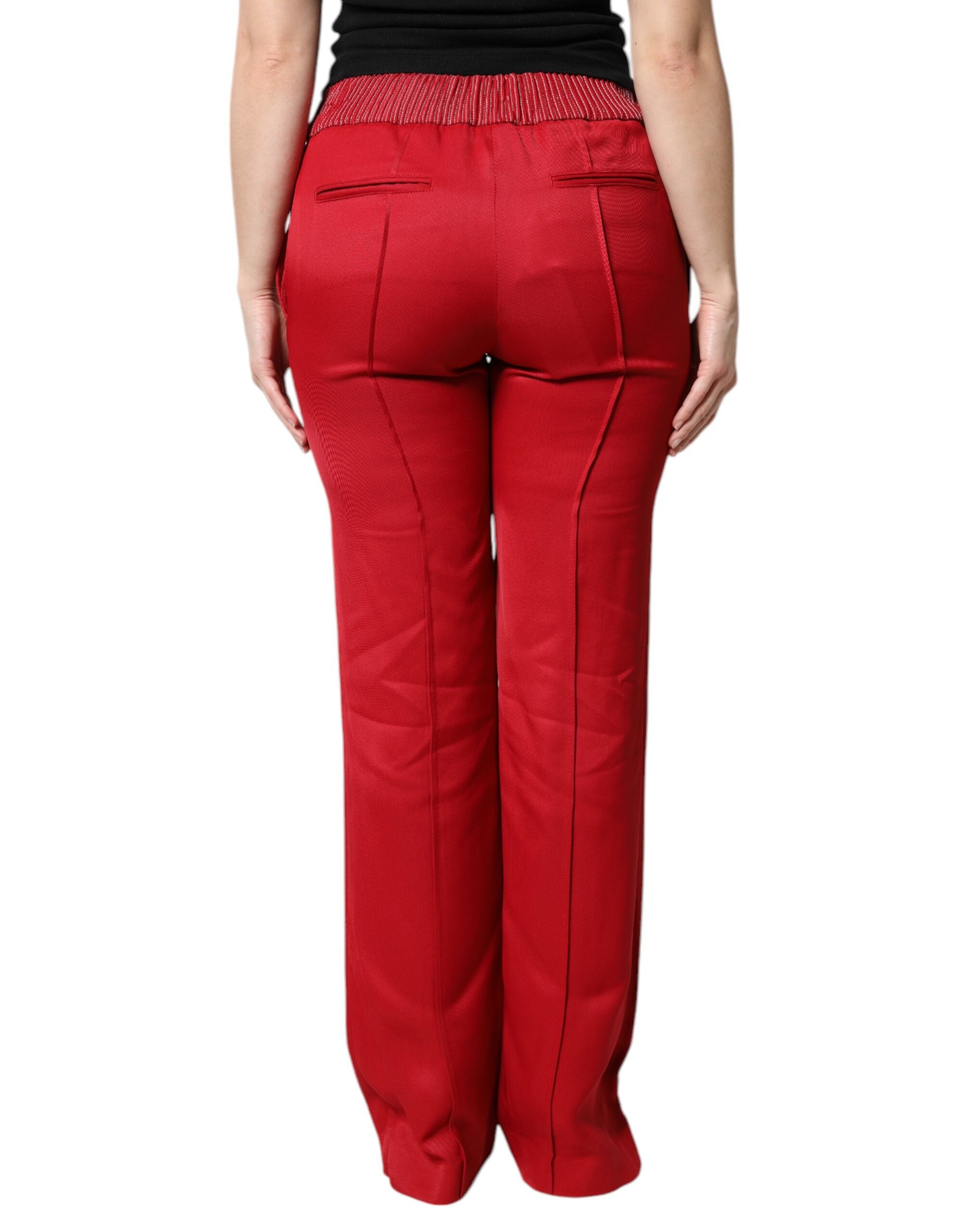 Dolce & Gabbana Red Viscose Straight Fit Women's Pants