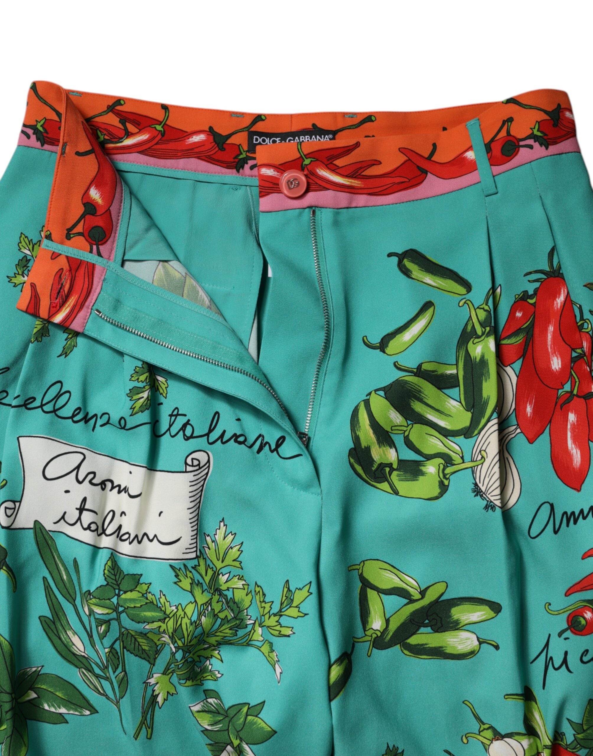Dolce & Gabbana Green Silk Printed Straight Women's Pants (Pre-Owned)