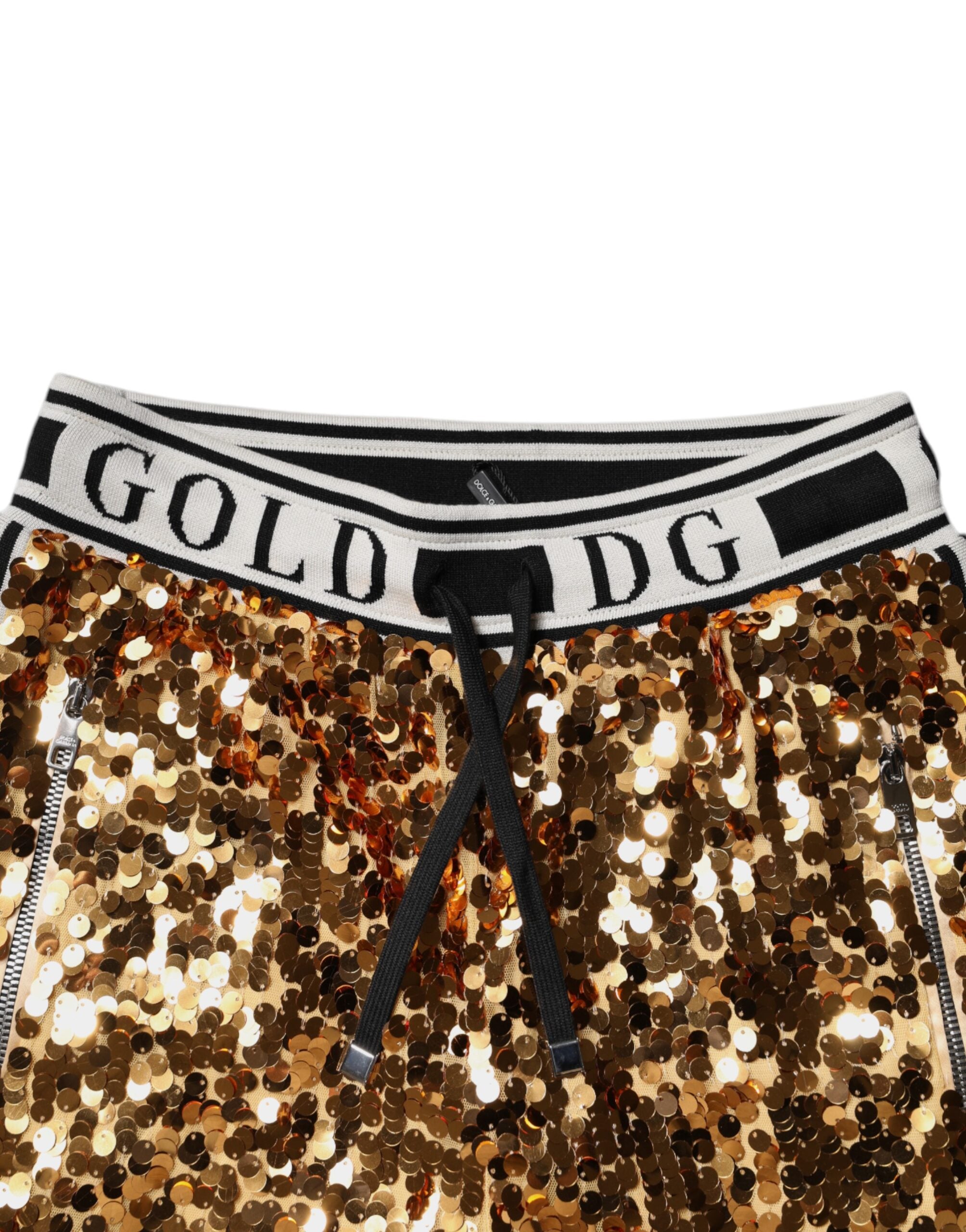 Dolce & Gabbana Metallic Gold DG Logo Sequined Jogger Women's Pants