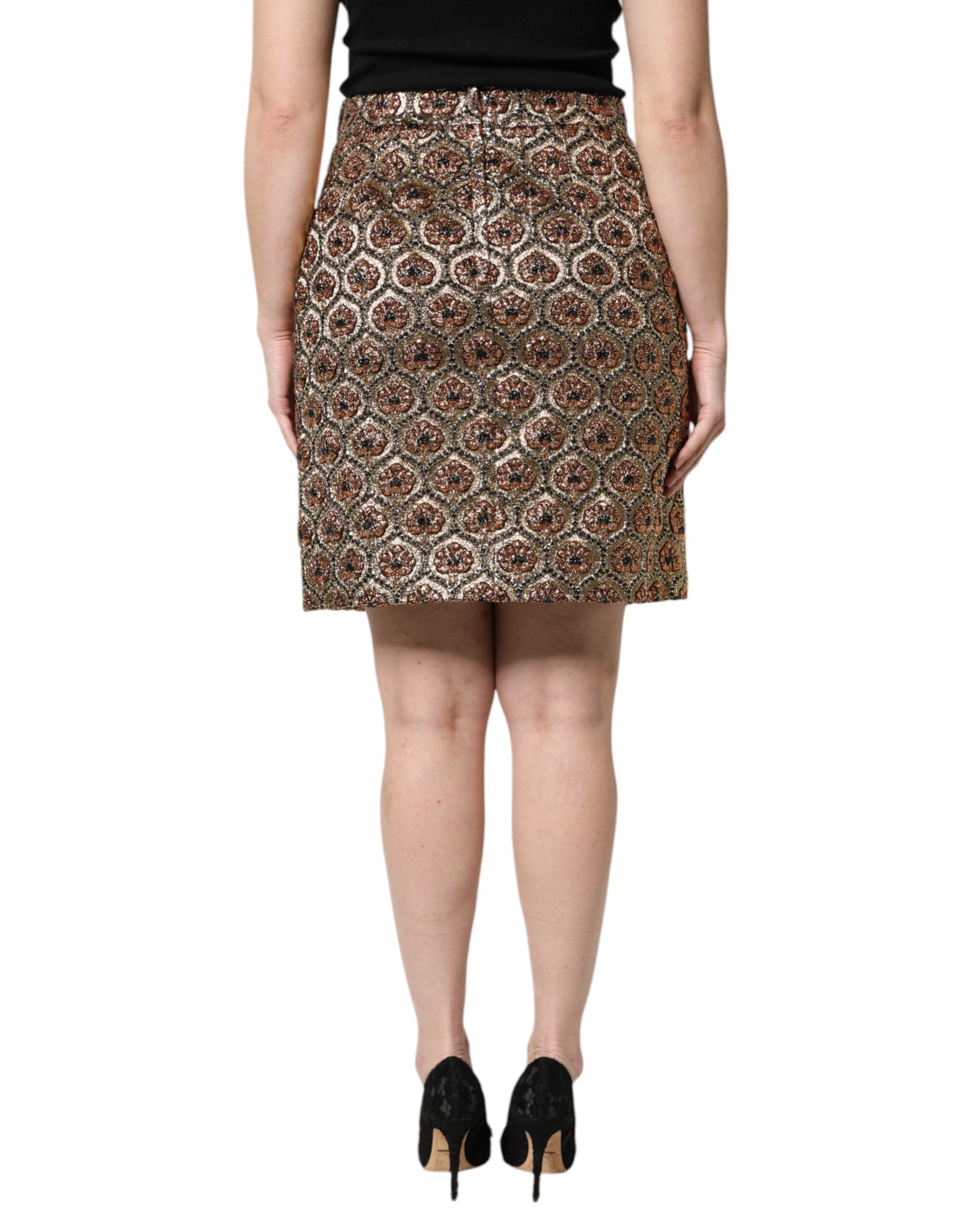 Dolce & Gabbana Brown Polyester Brocade A-line Mini Women's Skirt
