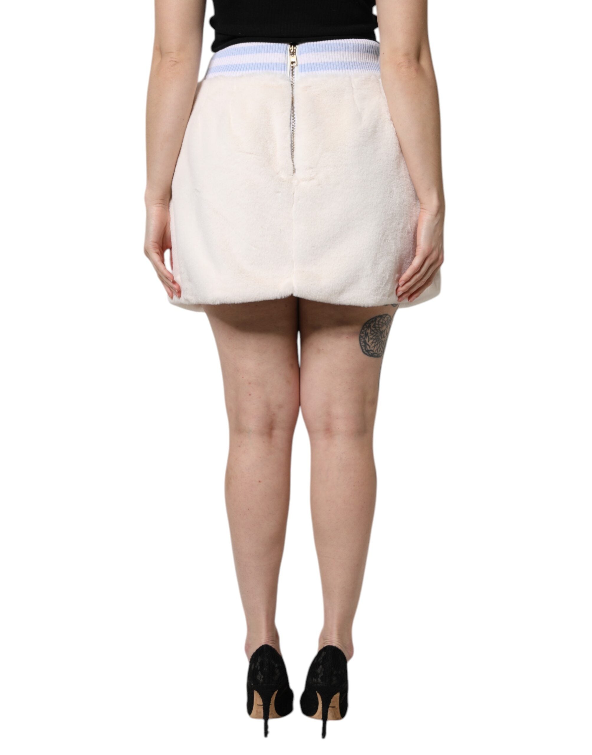 Dolce & Gabbana Off White Faux Fur High Waisted Mini Women's Skirt (Pre-Owned)