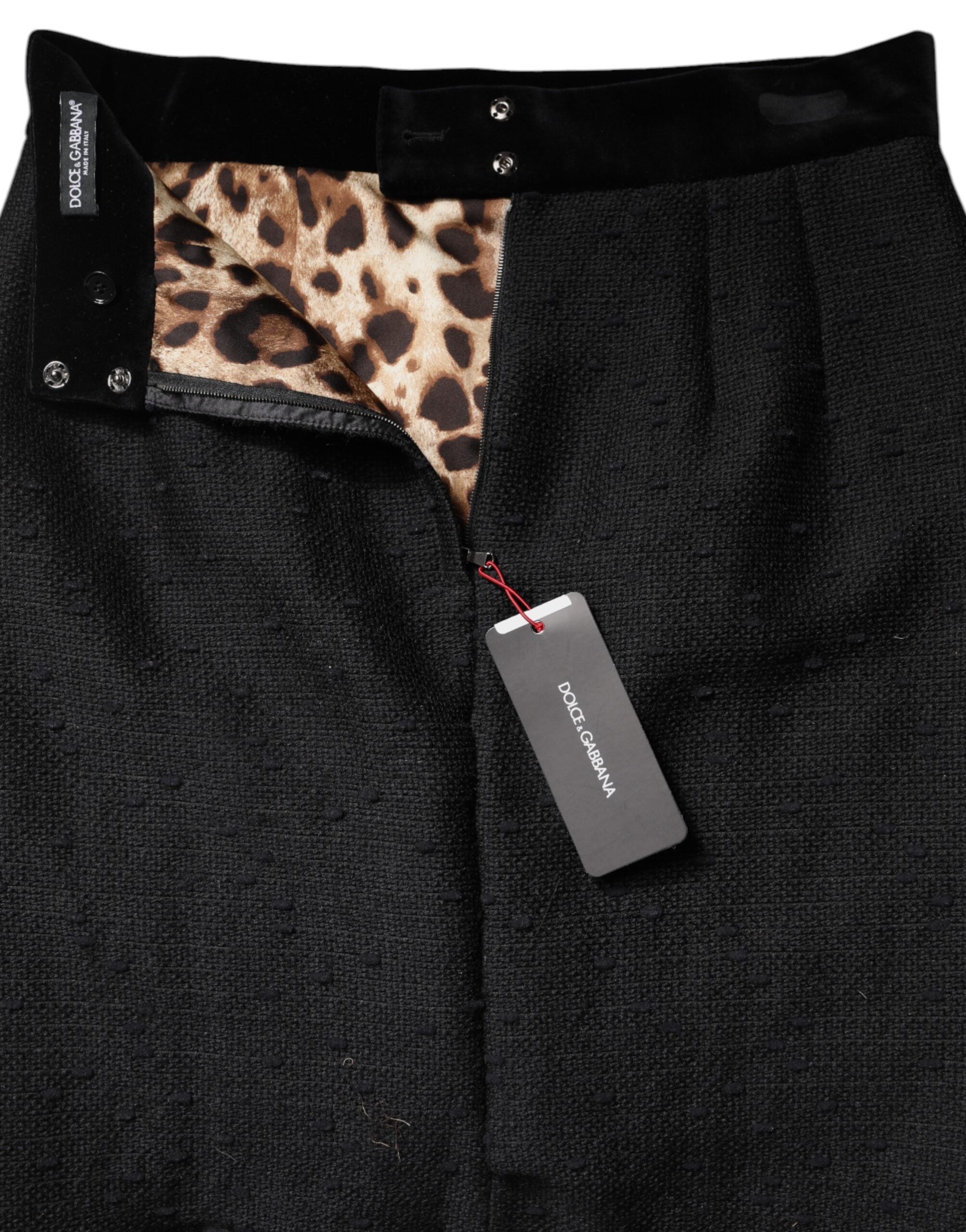 Dolce & Gabbana Black Wool Fringe High Waist Pencil Mini Women's Skirt
