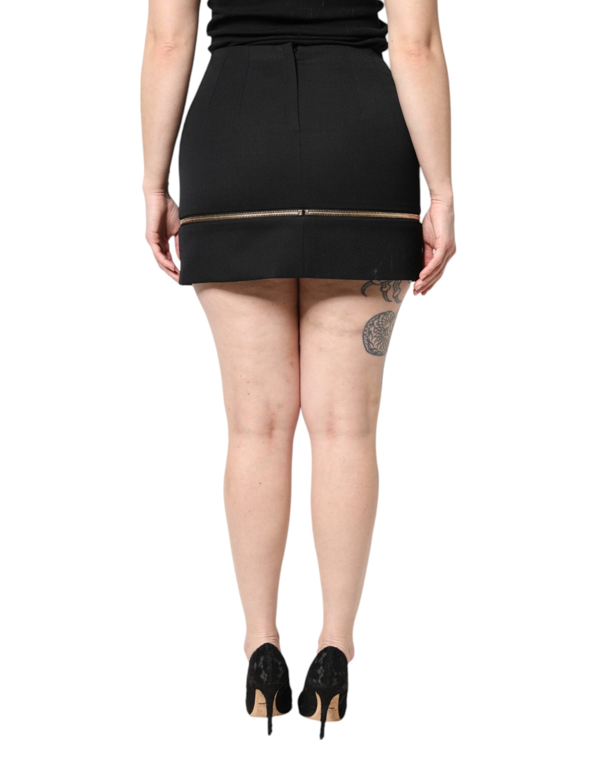 Dolce & Gabbana Black Virgin Wool High Waisted Mini Women's Skirt
