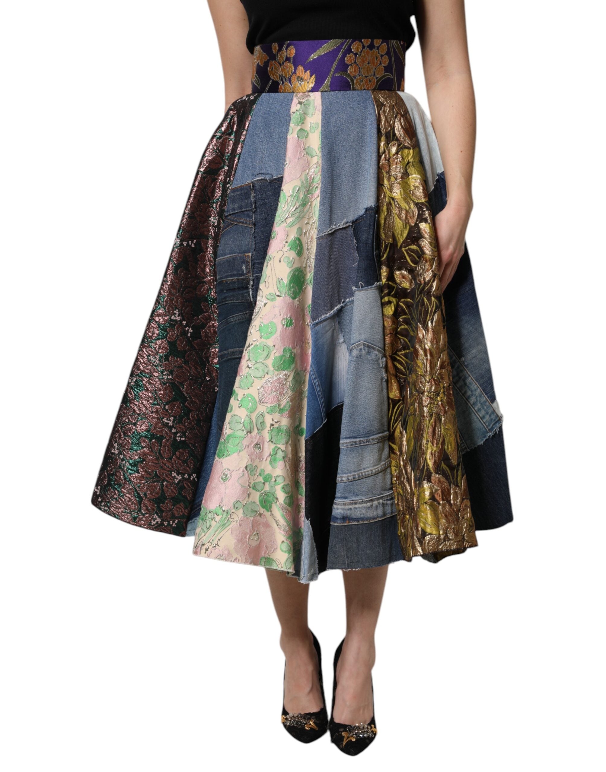 Dolce & Gabbana Multicolor Patchwork High Waisted Midi Women's Skirt