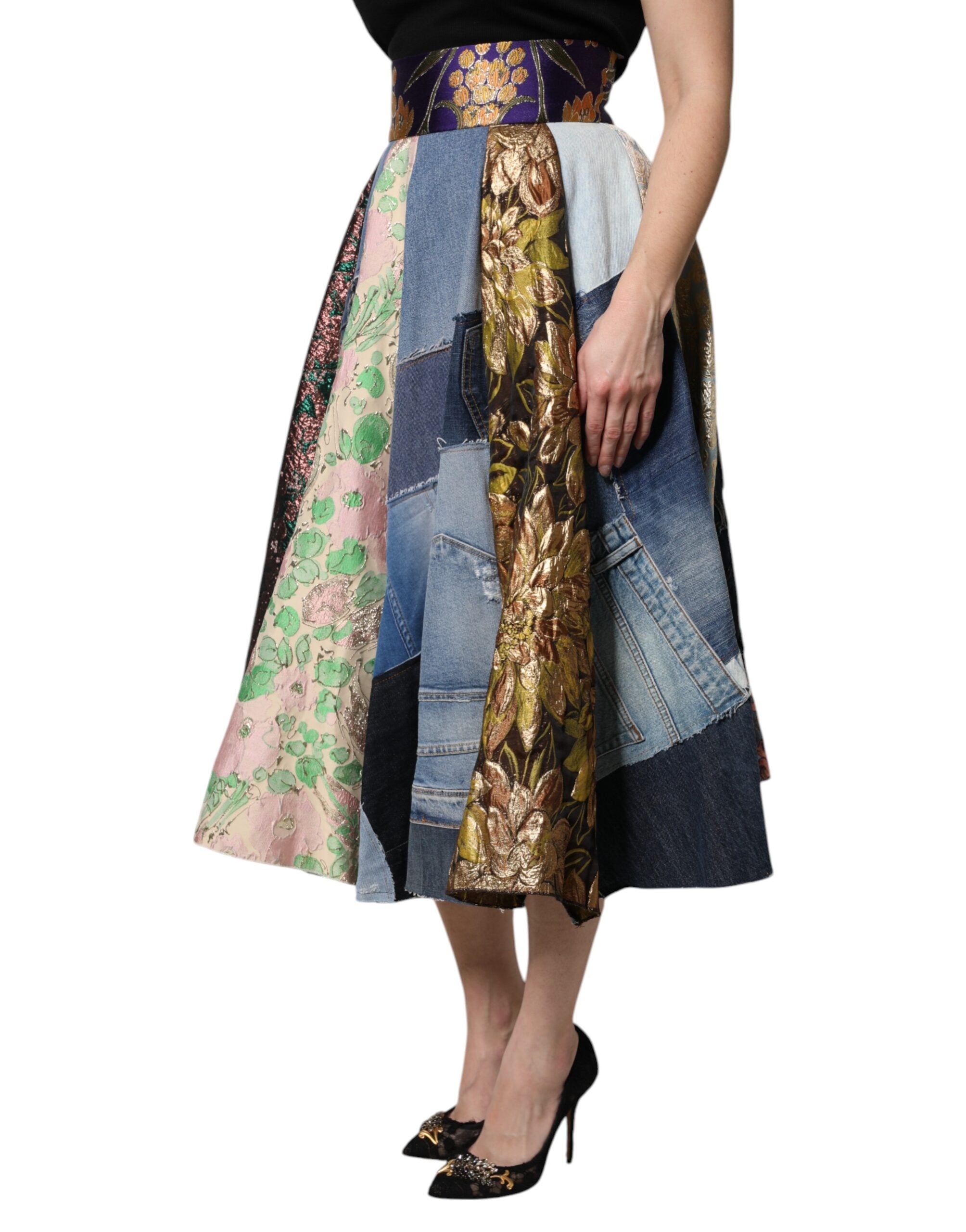Dolce & Gabbana Multicolor Patchwork High Waisted Midi Women's Skirt