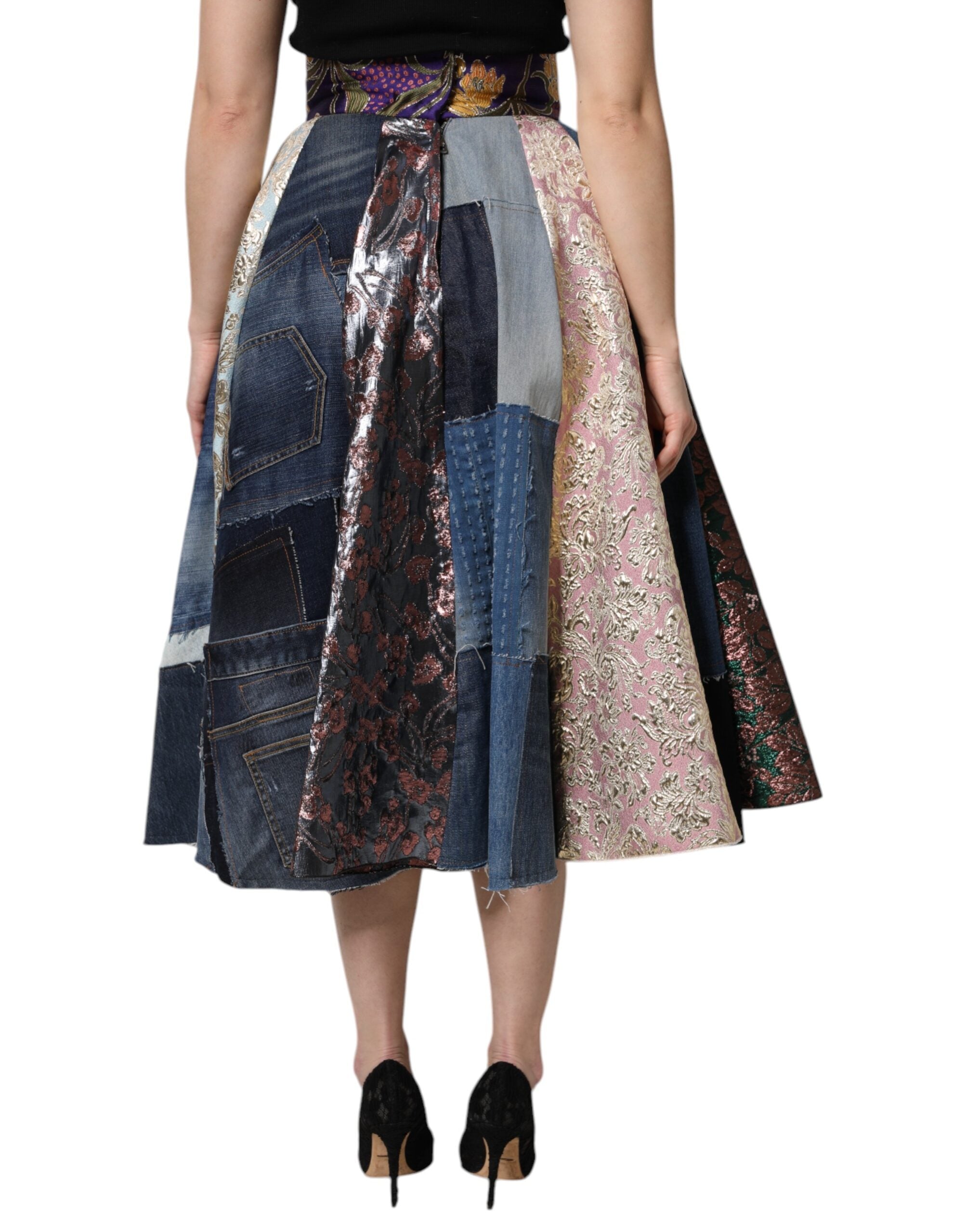 Dolce & Gabbana Multicolor Patchwork High Waisted Midi Women's Skirt