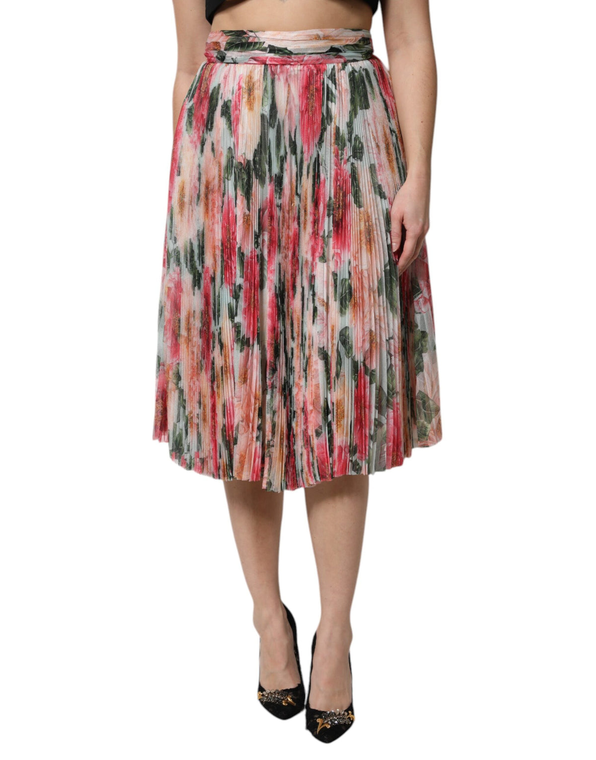 Dolce & Gabbana Multicolor Silk Floral High Waist Midi Women's Skirt