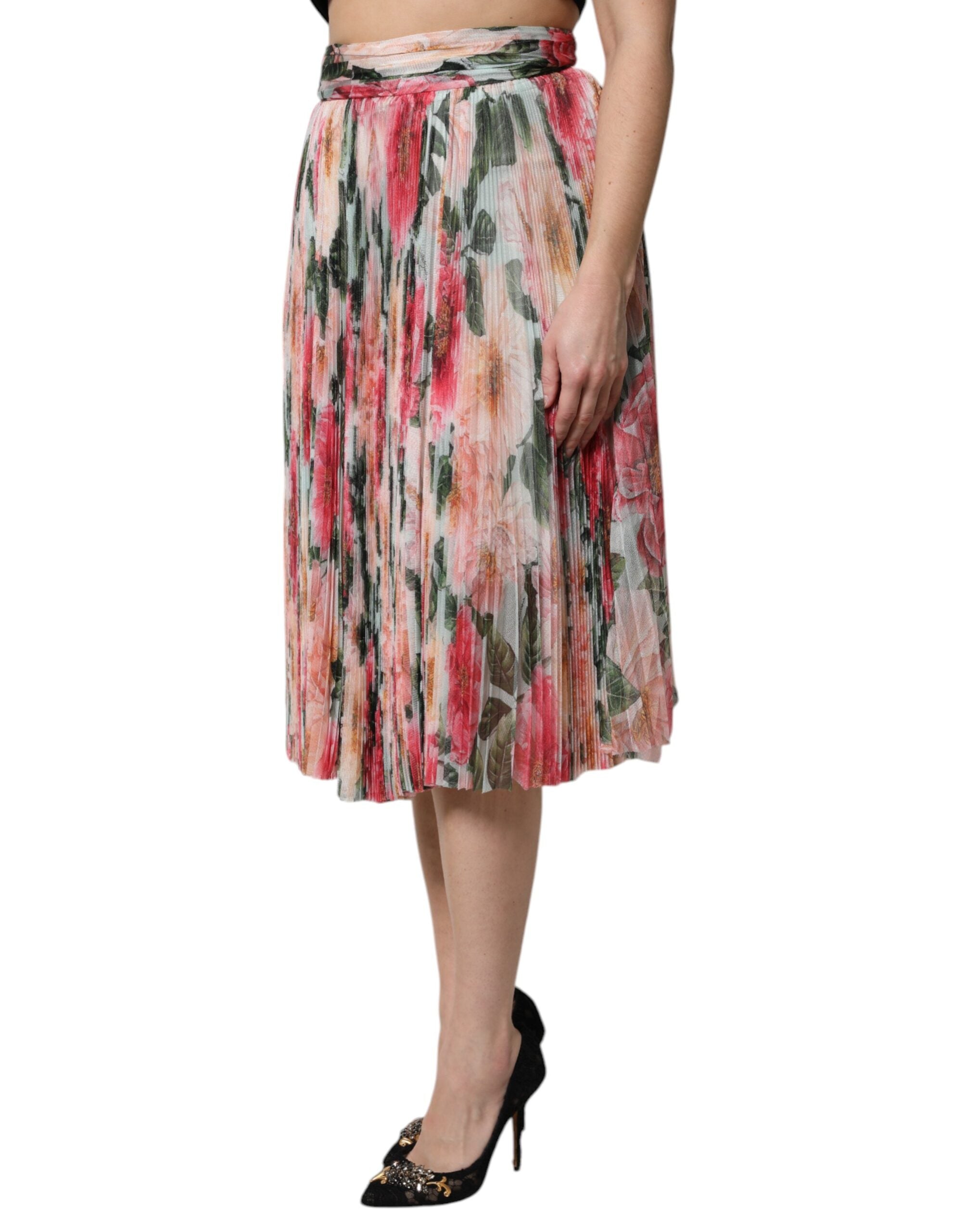 Dolce & Gabbana Multicolor Silk Floral High Waist Midi Women's Skirt