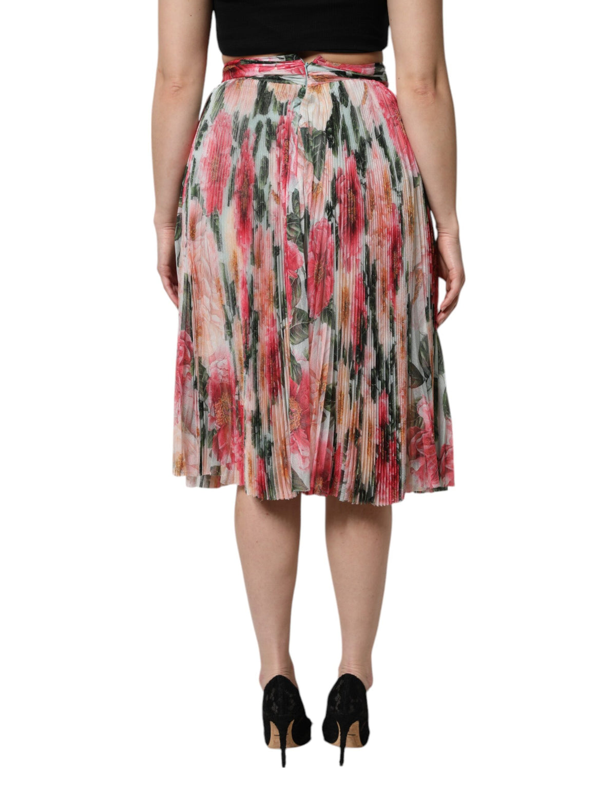 Dolce & Gabbana Multicolor Silk Floral High Waist Midi Women's Skirt
