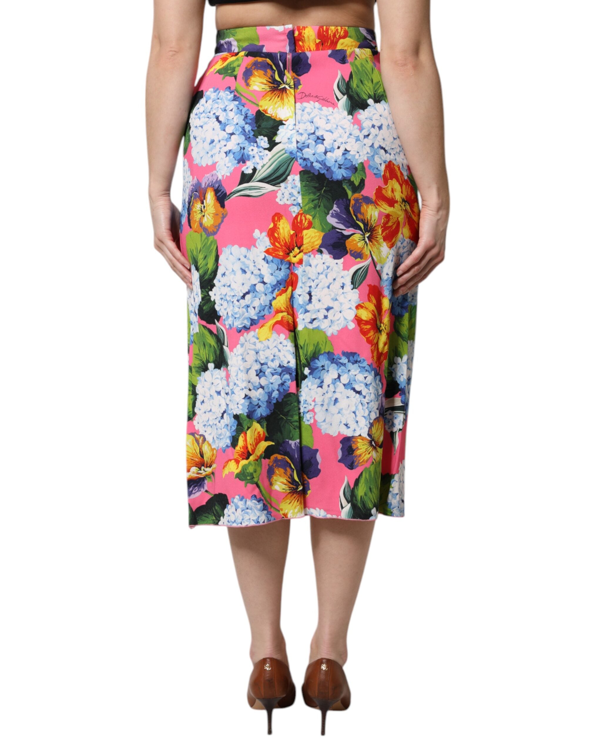 Dolce & Gabbana Multicolor Floral Print High Waist Midi Women's Skirt