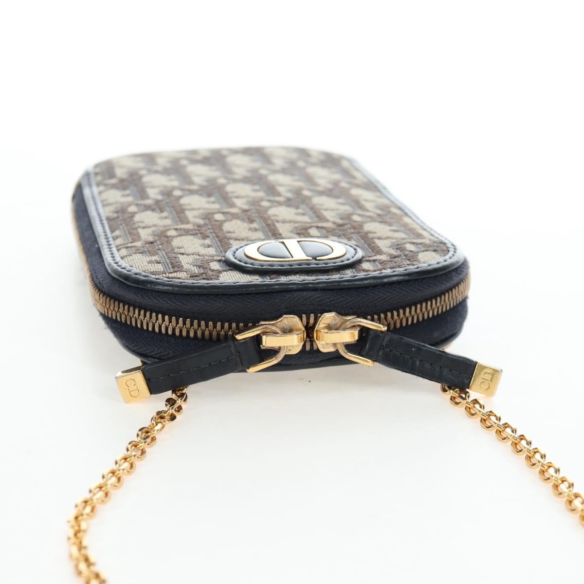 Christian Dior 30 Montaigne Phone Holder On Chain Oblique Canvas Navy Canvas Crossbody Bag Bag (Pre-Owned)