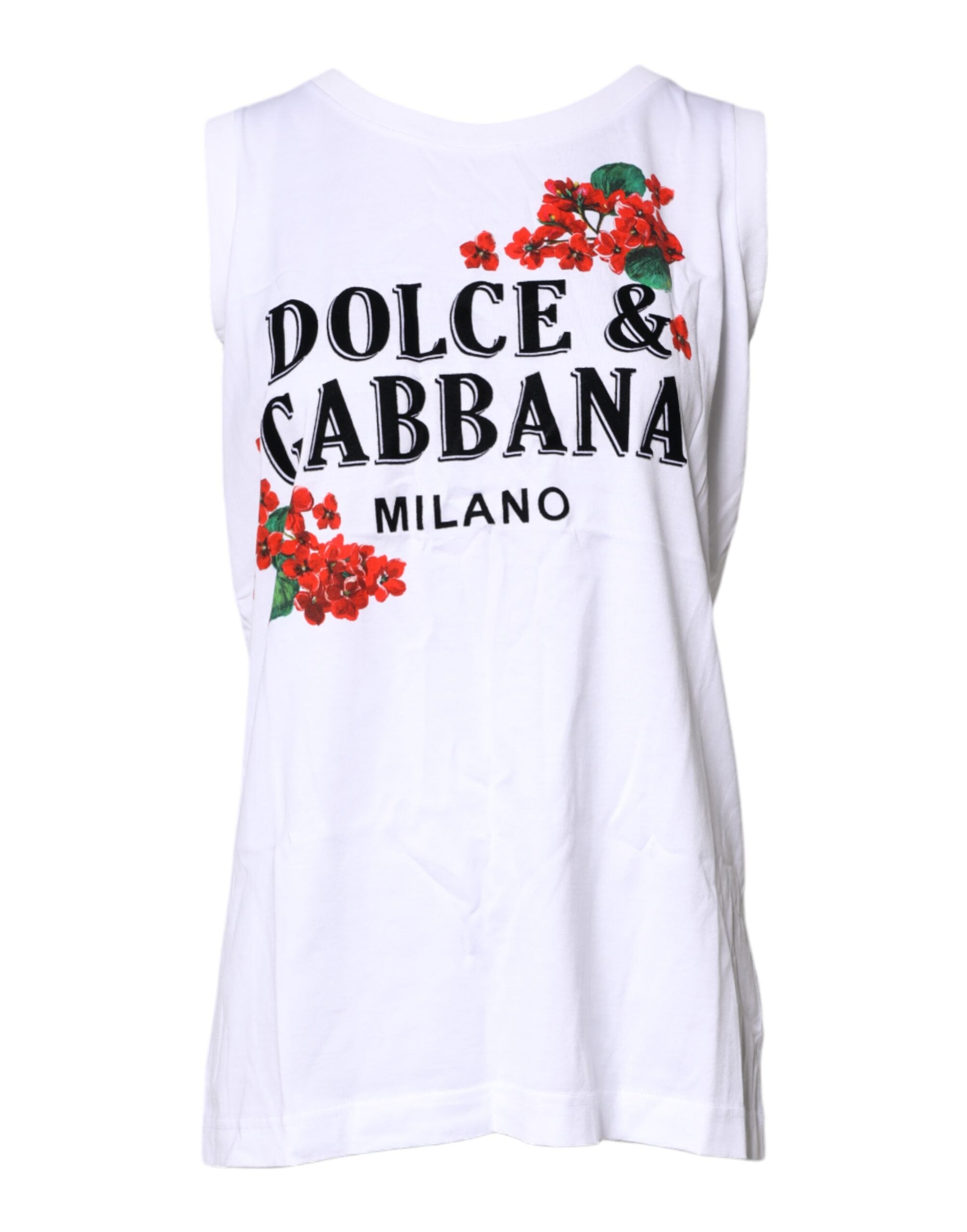 Dolce & Gabbana White Floral Printed Cotton Sleeveless Women's T-shirt