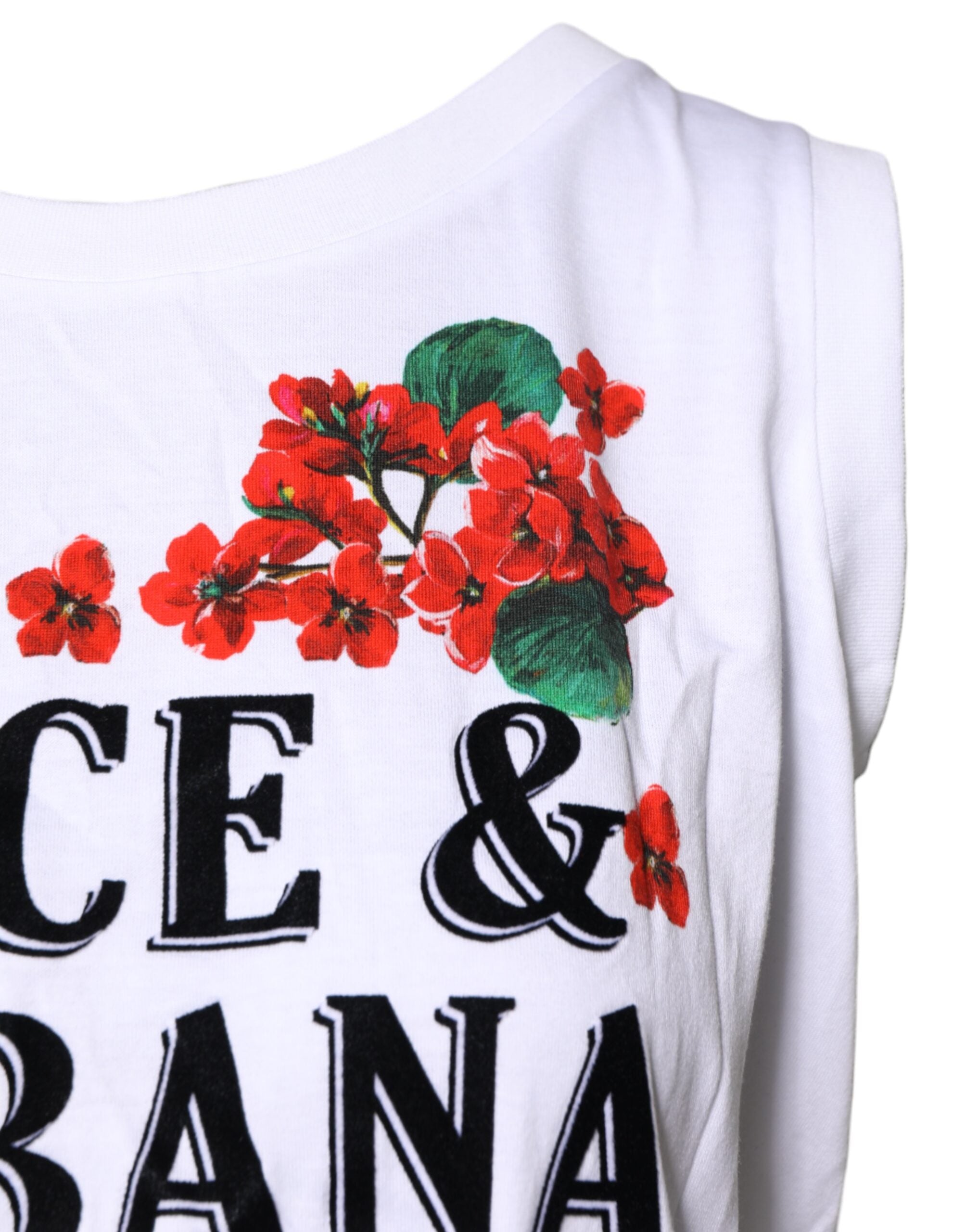 Dolce & Gabbana White Floral Printed Cotton Sleeveless Women's T-shirt