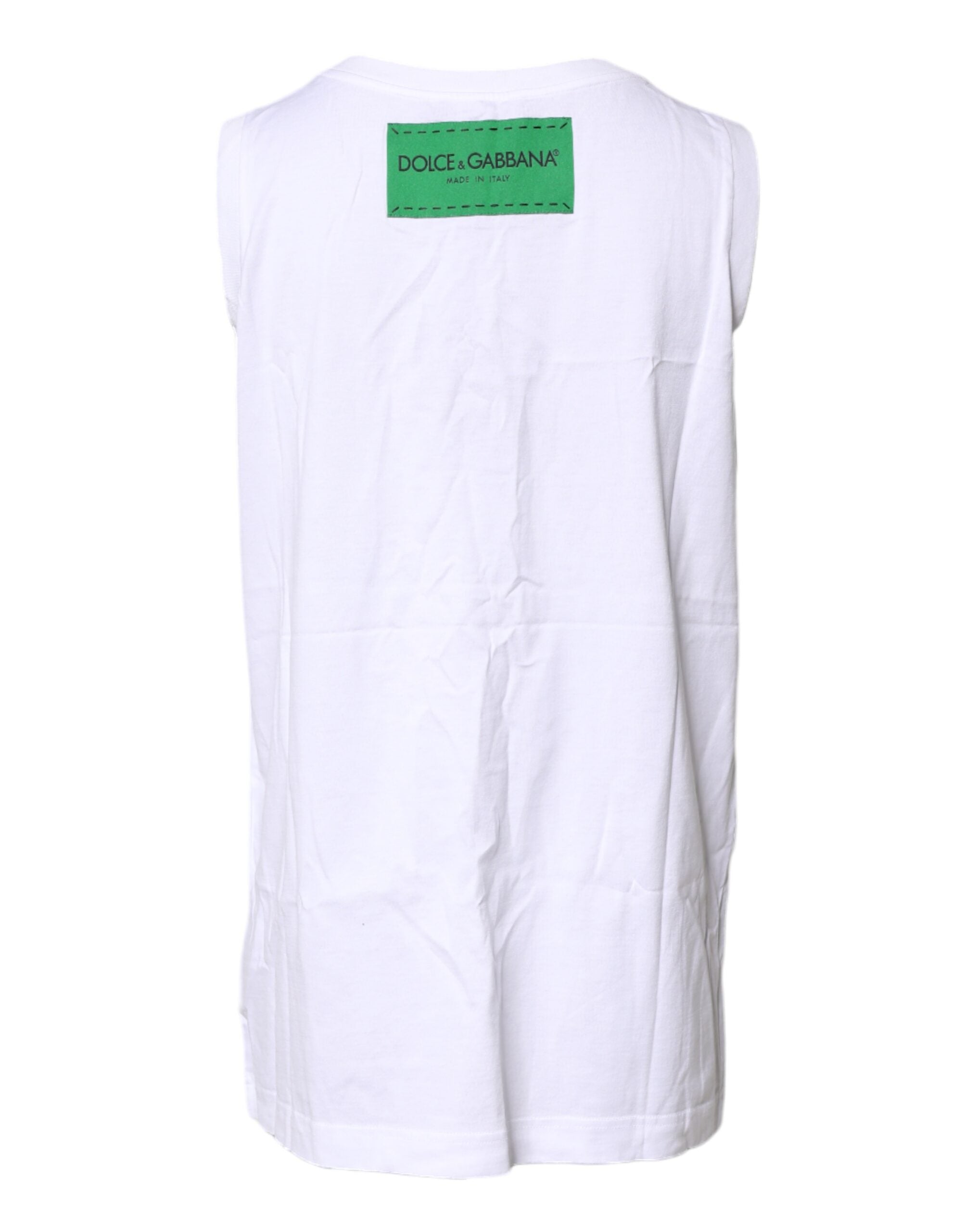 Dolce & Gabbana White Floral Printed Cotton Sleeveless Women's T-shirt