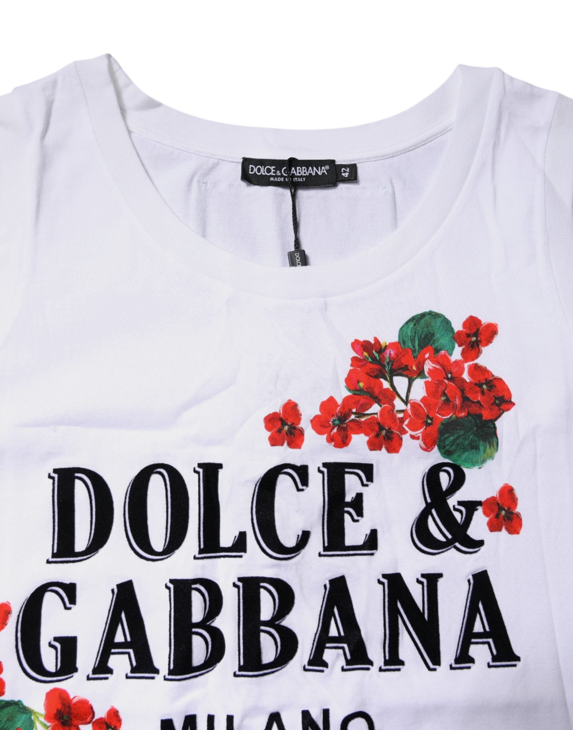 Dolce & Gabbana White Floral Printed Cotton Sleeveless Women's T-shirt
