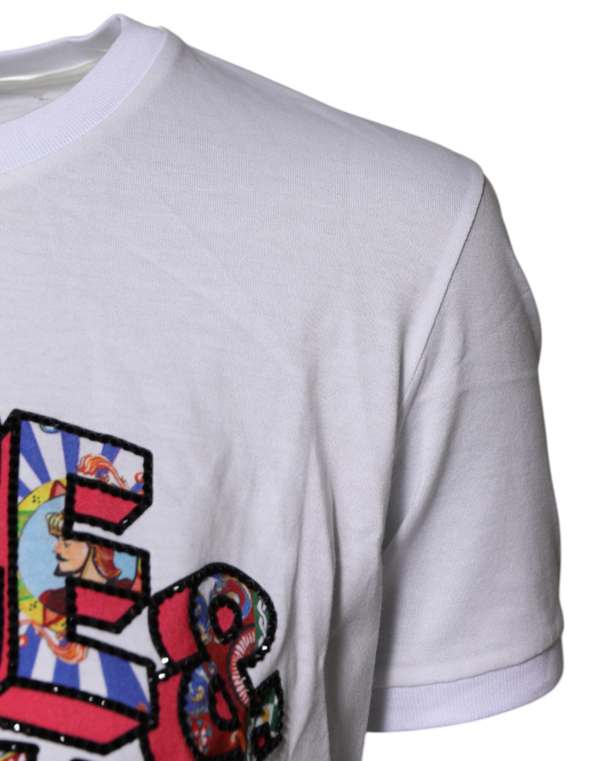 Dolce & Gabbana White Cotton Logo Print Round Neck Women's T-shirt (Pre-Owned)