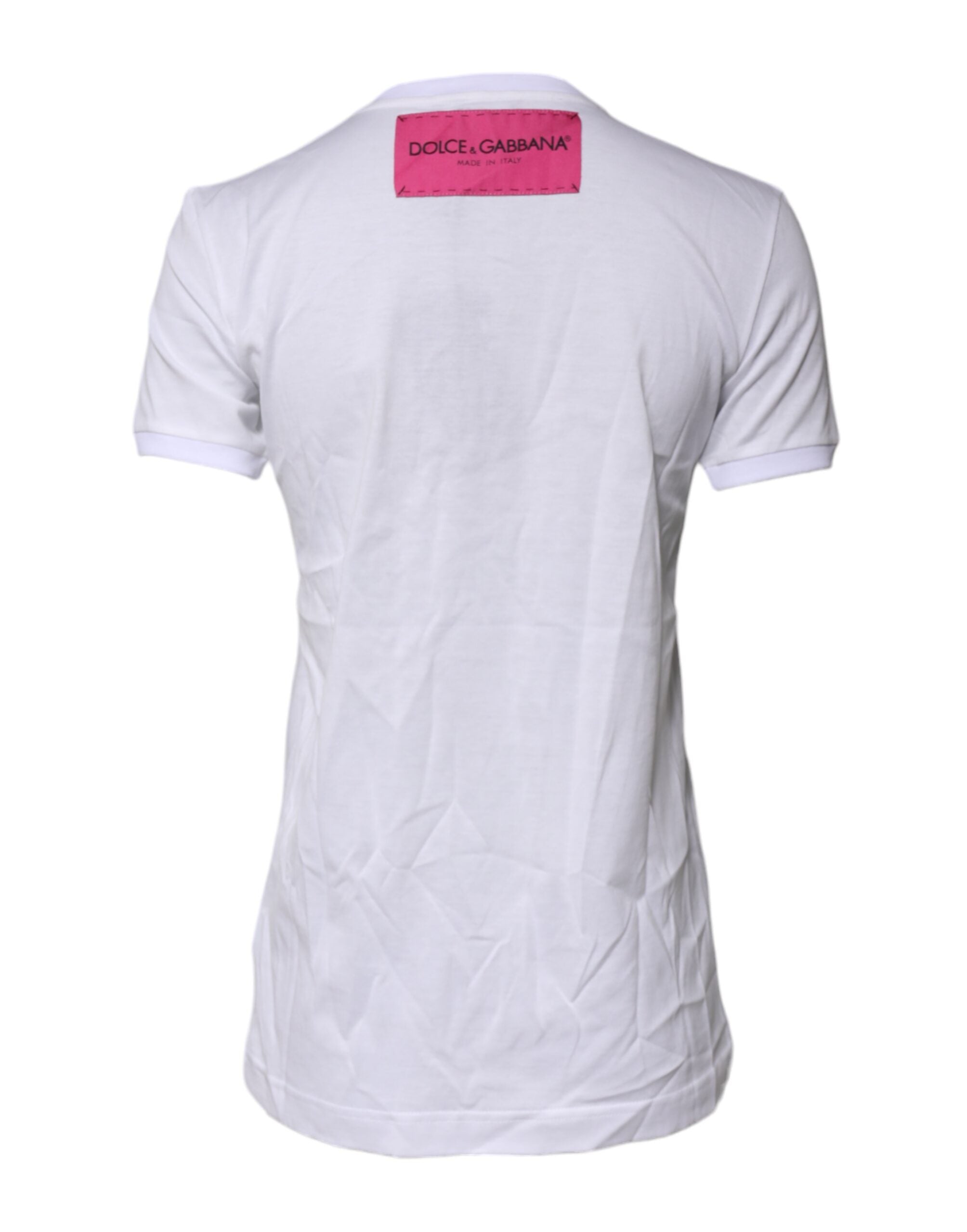 Dolce & Gabbana White Cotton Logo Print Round Neck Women's T-shirt (Pre-Owned)