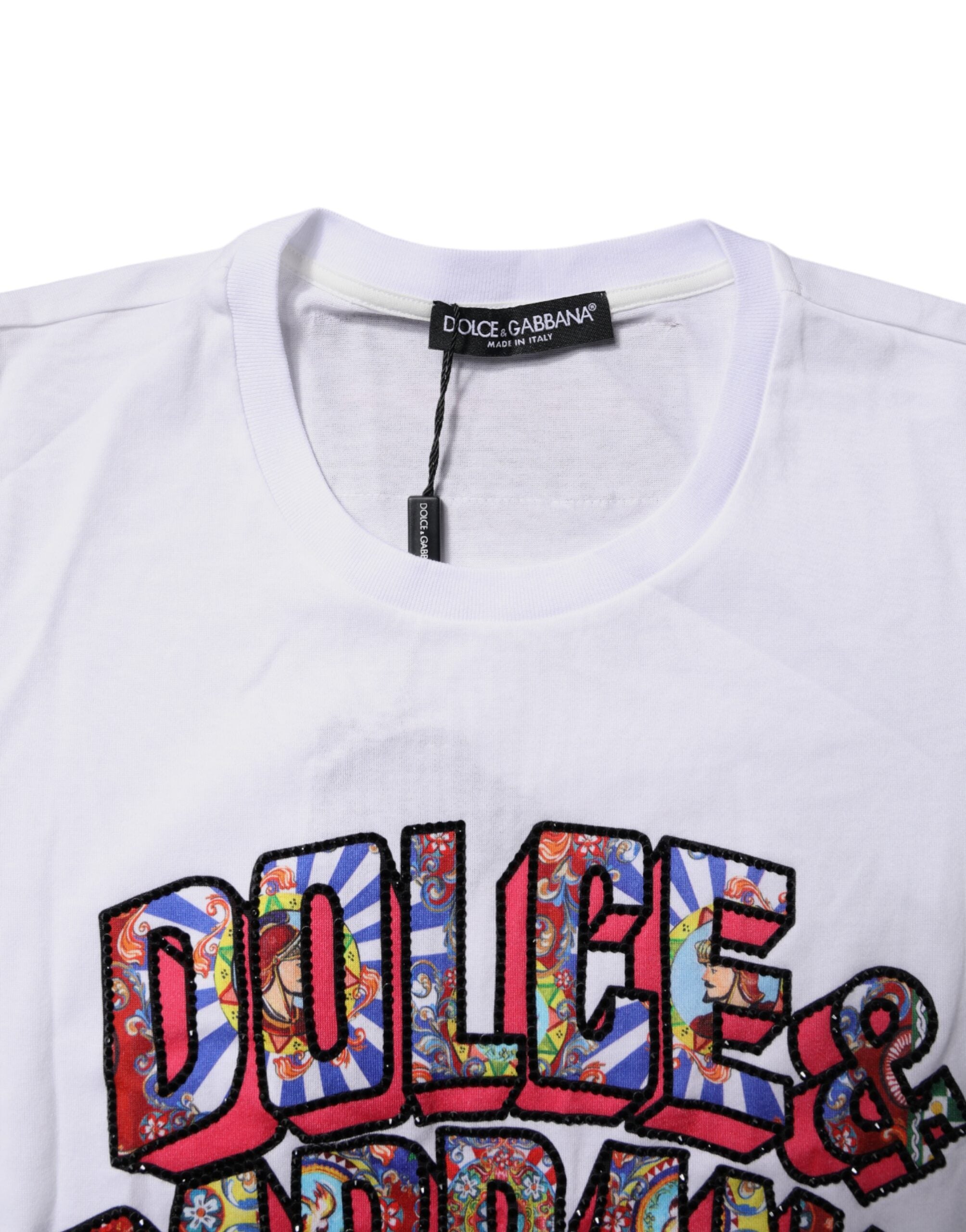 Dolce & Gabbana White Cotton Logo Print Round Neck Women's T-shirt (Pre-Owned)