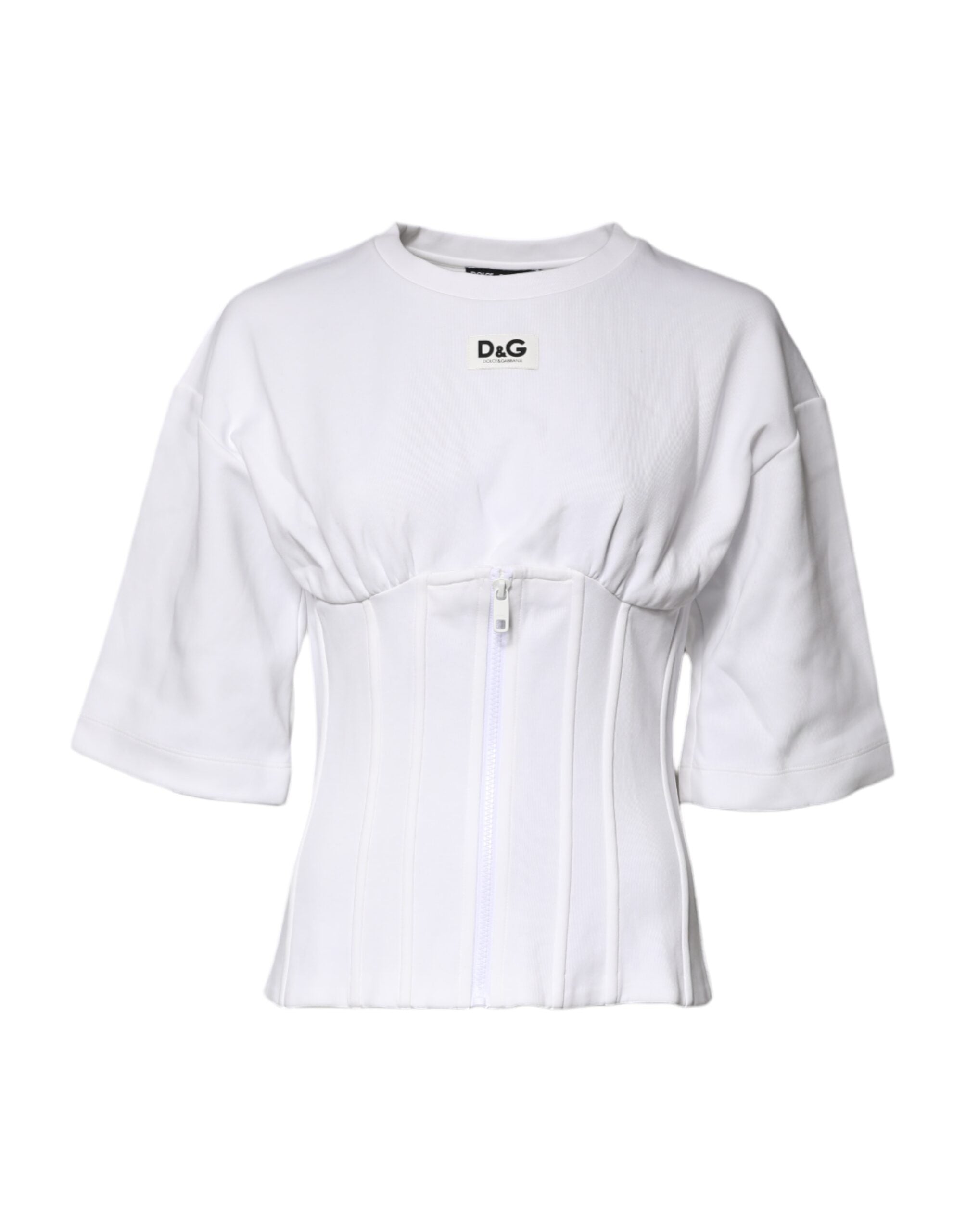 Dolce & Gabbana White Cotton Blend 3/4 Sleeves Blouse Women's Top (Pre-Owned)