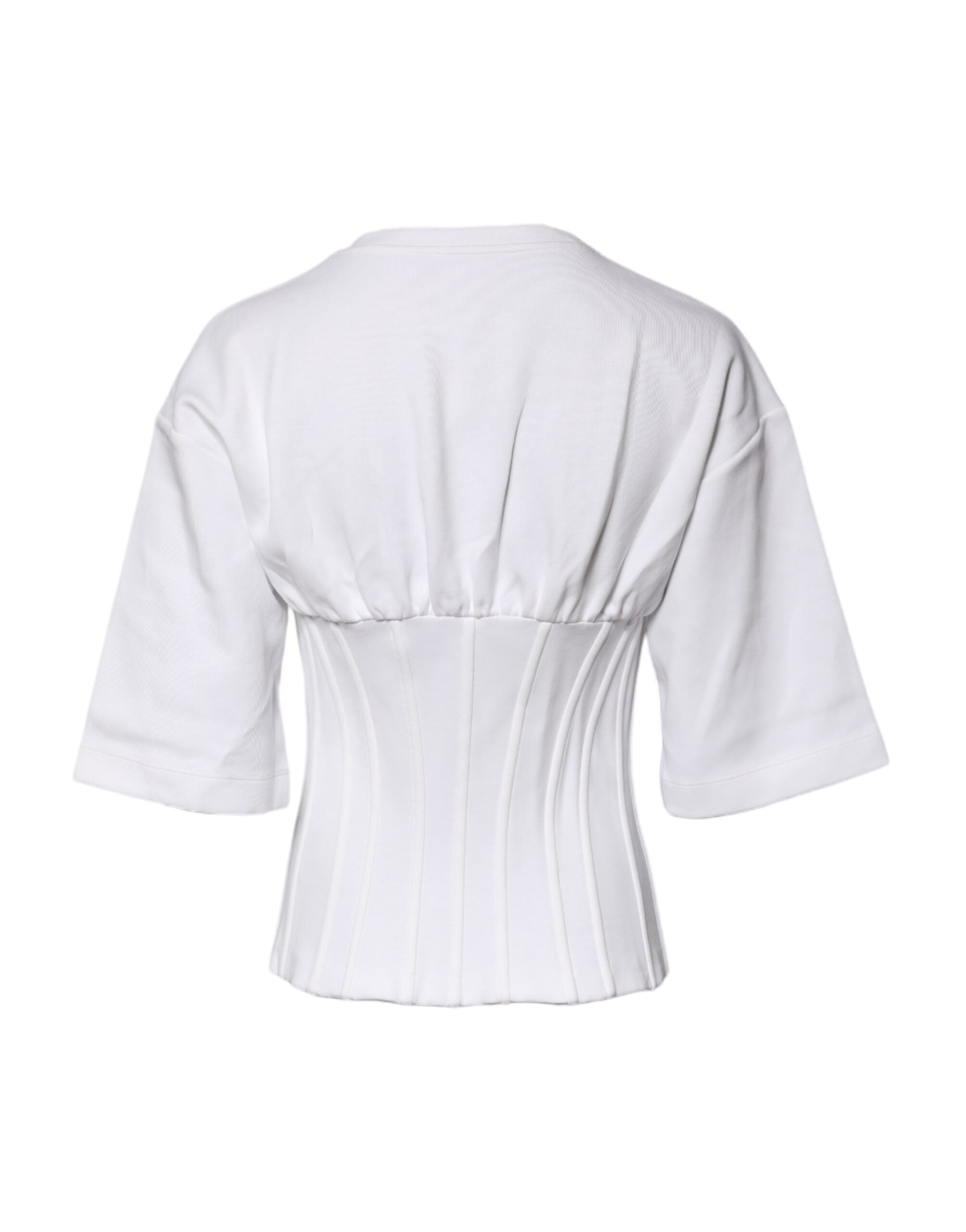 Dolce & Gabbana White Cotton Blend 3/4 Sleeves Blouse Women's Top (Pre-Owned)