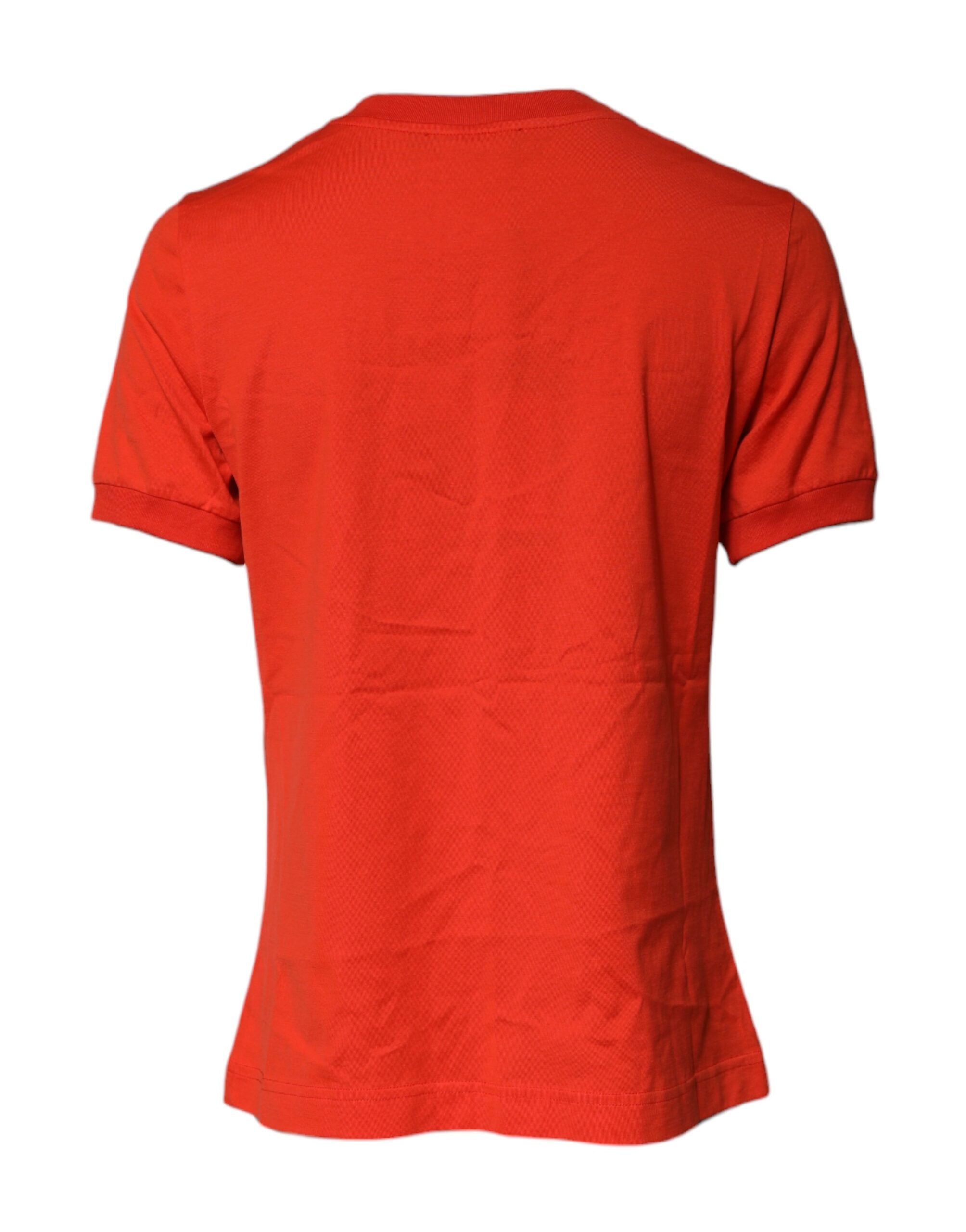Dolce & Gabbana Red Floral Embroidery Cotton Crew Neck Women's T-shirt (Pre-Owned)