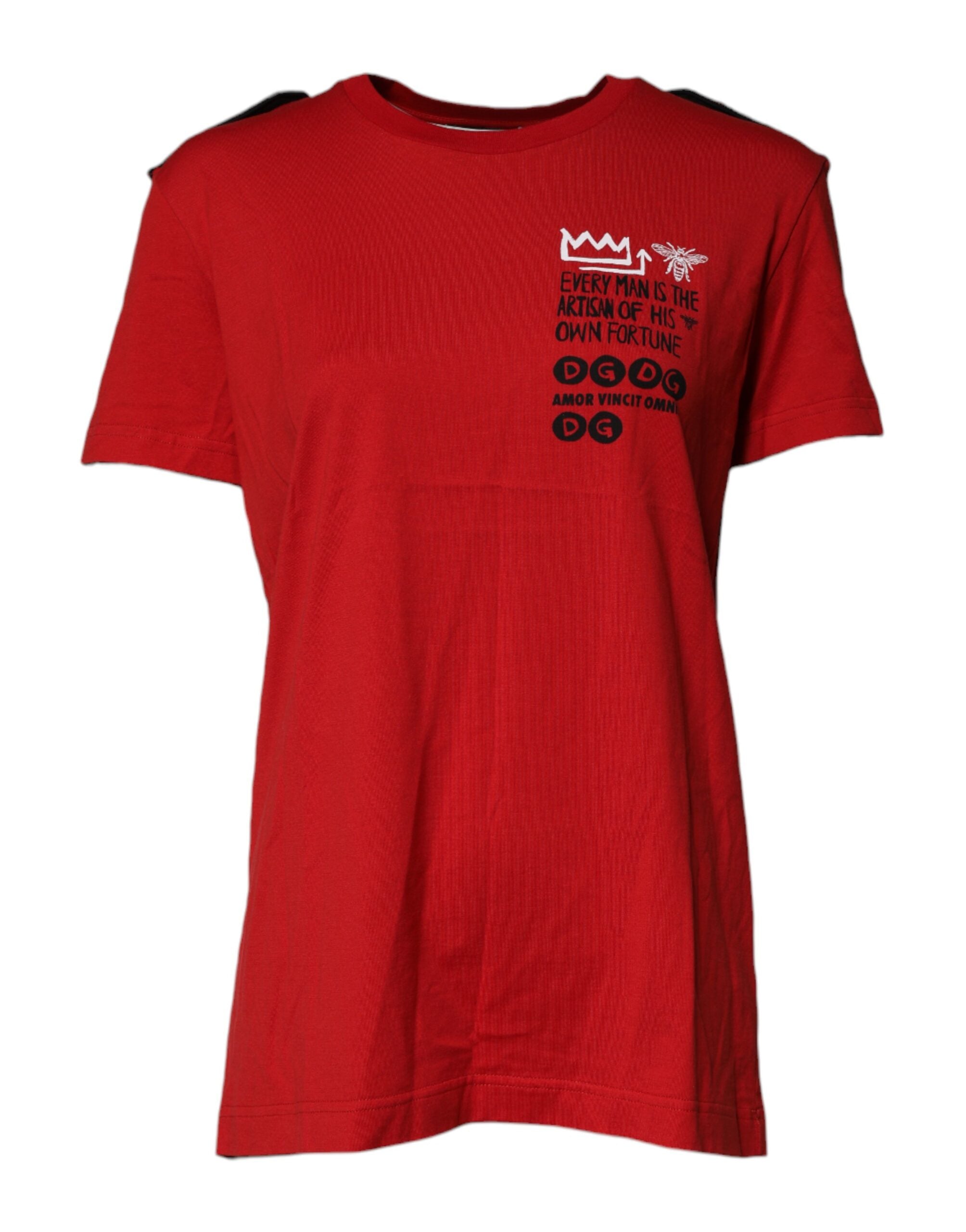 Dolce & Gabbana Red Cotton Graphic Print Crew Neck Women's T-shirt