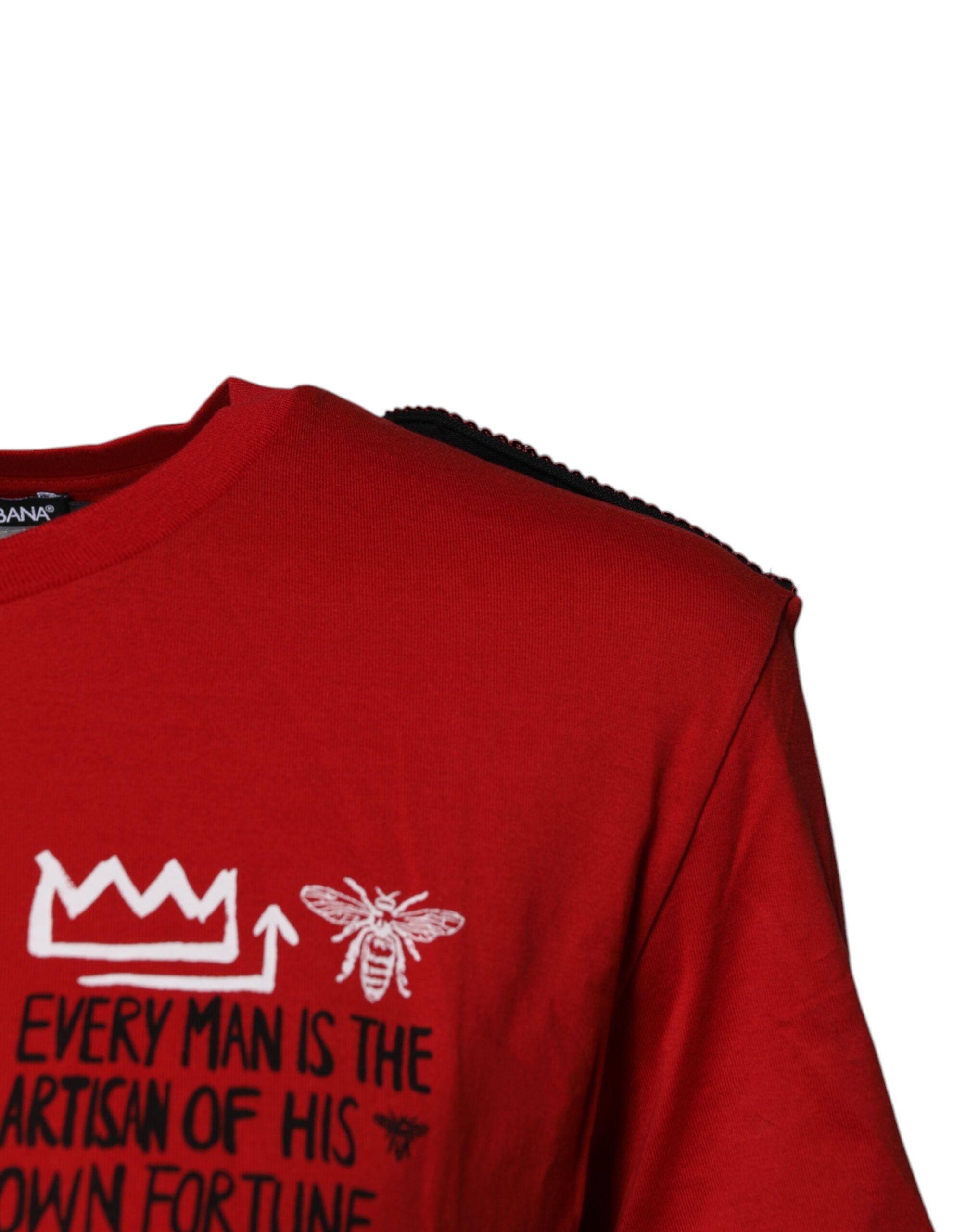 Dolce & Gabbana Red Cotton Graphic Print Crew Neck Women's T-shirt