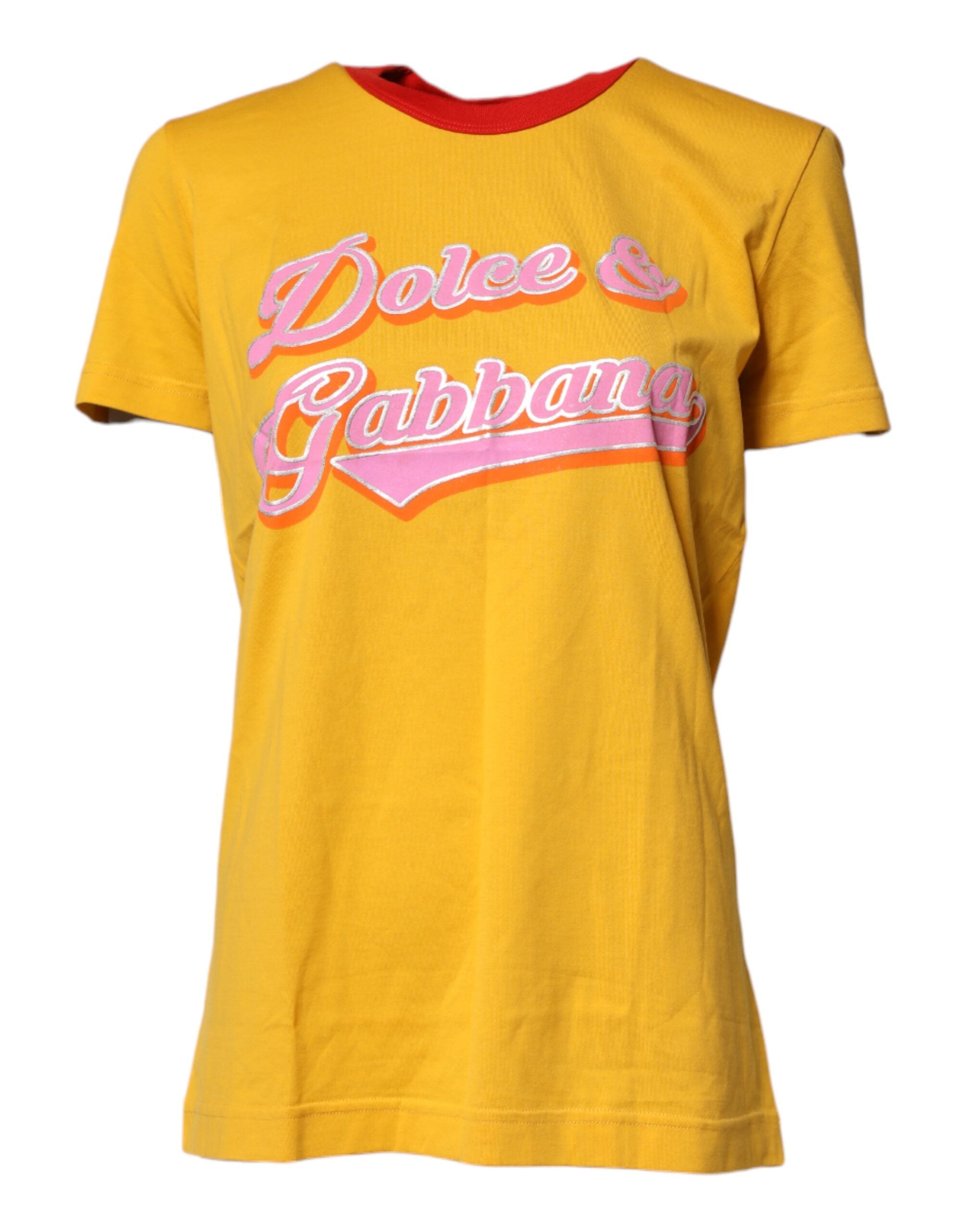 Dolce & Gabbana Yellow Printed Cotton Short Sleeves Women's T-shirt (Pre-Owned)
