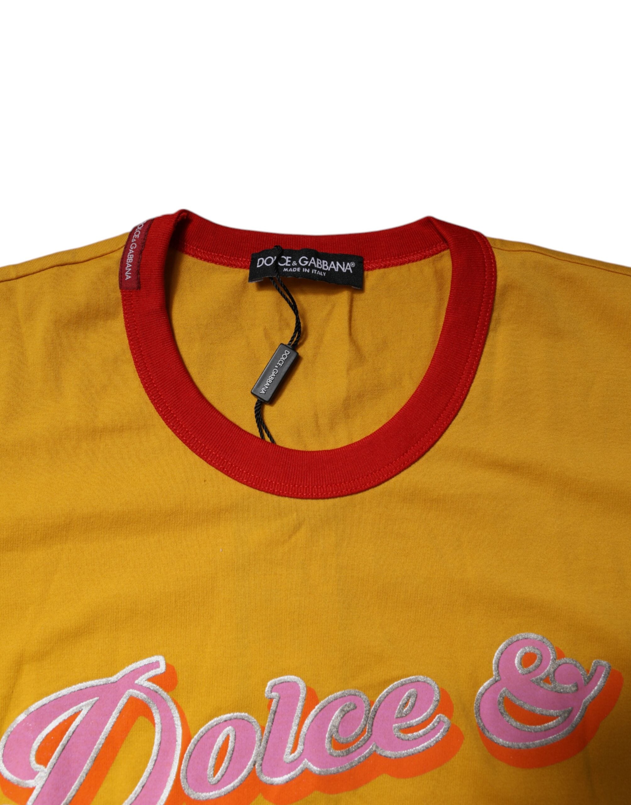 Dolce & Gabbana Yellow Printed Cotton Short Sleeves Women's T-shirt (Pre-Owned)