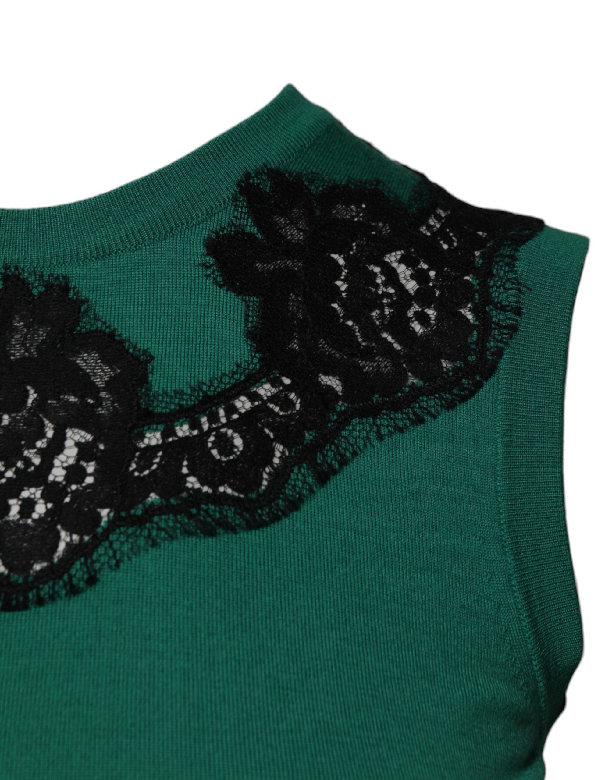 Dolce & Gabbana Green Wool Lace Detail Sleeveless Tank Women's Top