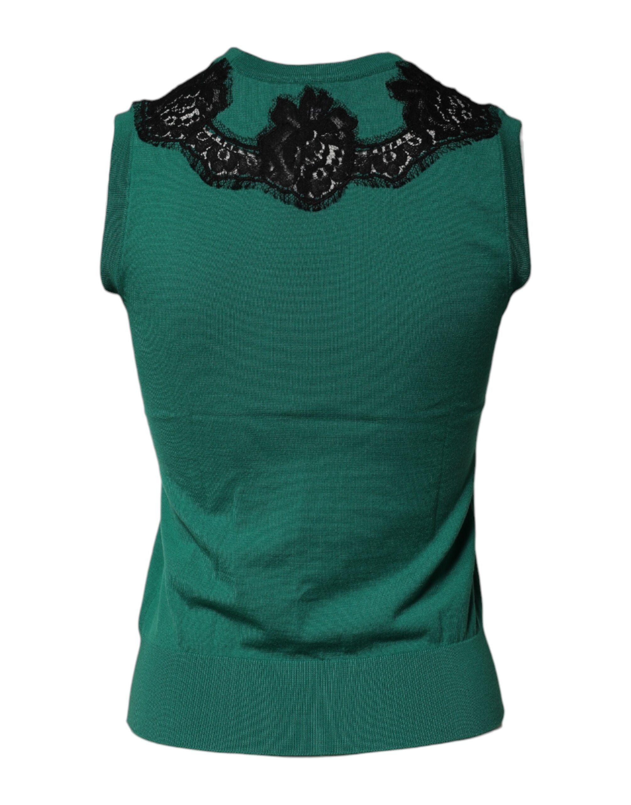 Dolce & Gabbana Green Wool Lace Detail Sleeveless Tank Women's Top