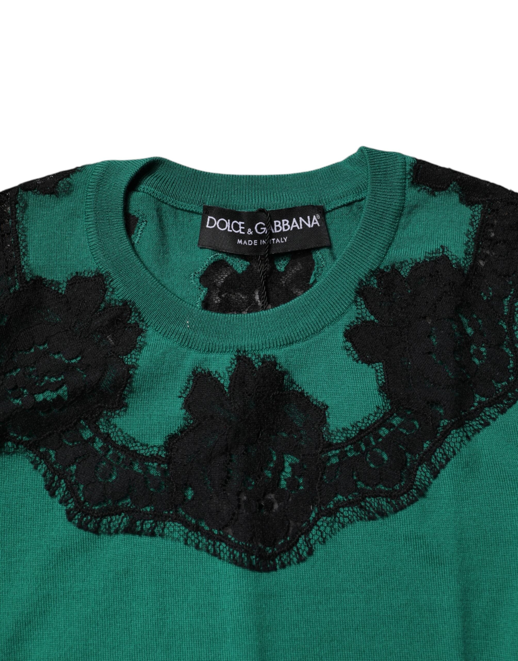 Dolce & Gabbana Green Wool Lace Detail Sleeveless Tank Women's Top
