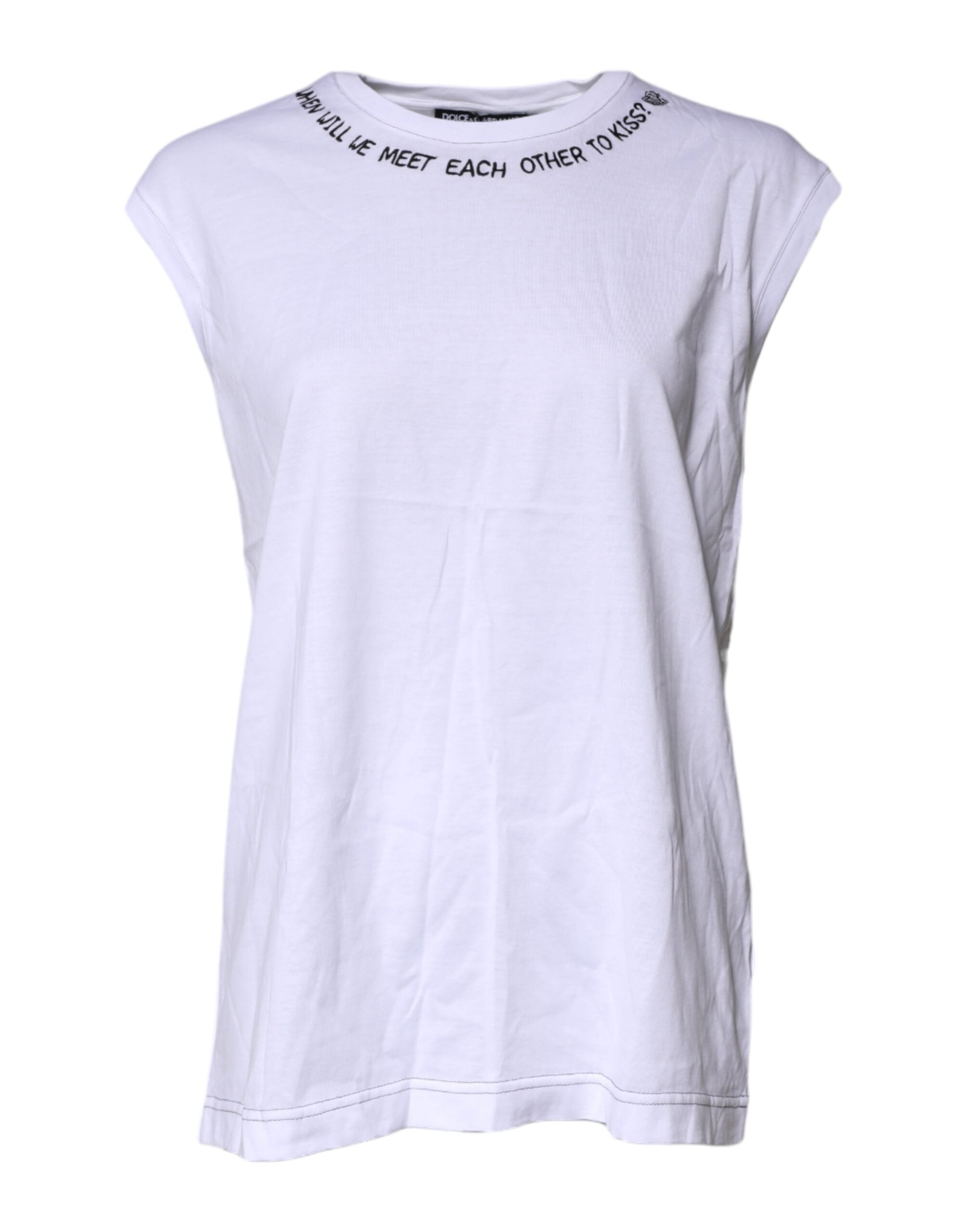 Dolce & Gabbana White Cotton Sleeveless Printed Tank Women's T-shirt (Pre-Owned)
