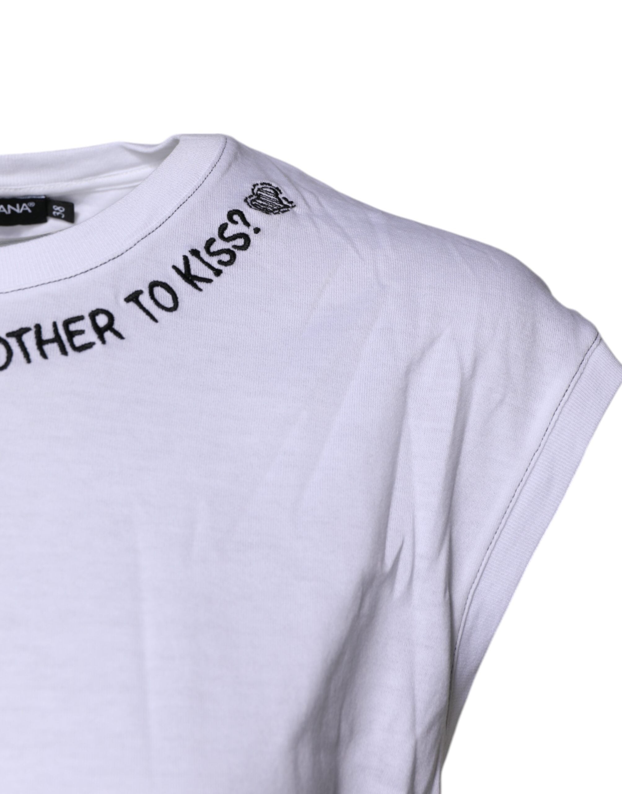 Dolce & Gabbana White Cotton Sleeveless Printed Tank Women's T-shirt (Pre-Owned)