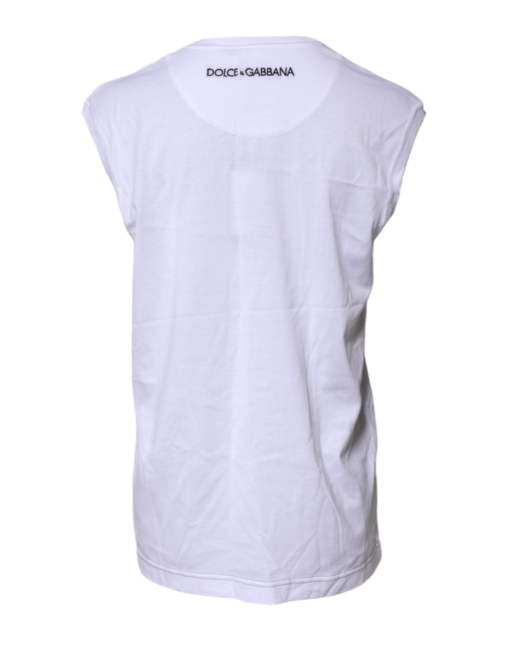 Dolce & Gabbana White Cotton Sleeveless Printed Tank Women's T-shirt (Pre-Owned)