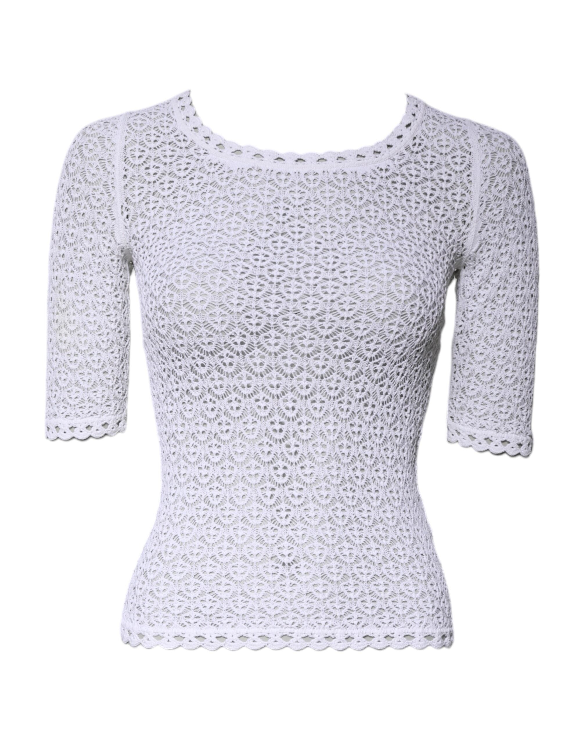 Dolce & Gabbana White Viscose Short Sleeve Crochet Women's Top (Pre-Owned)