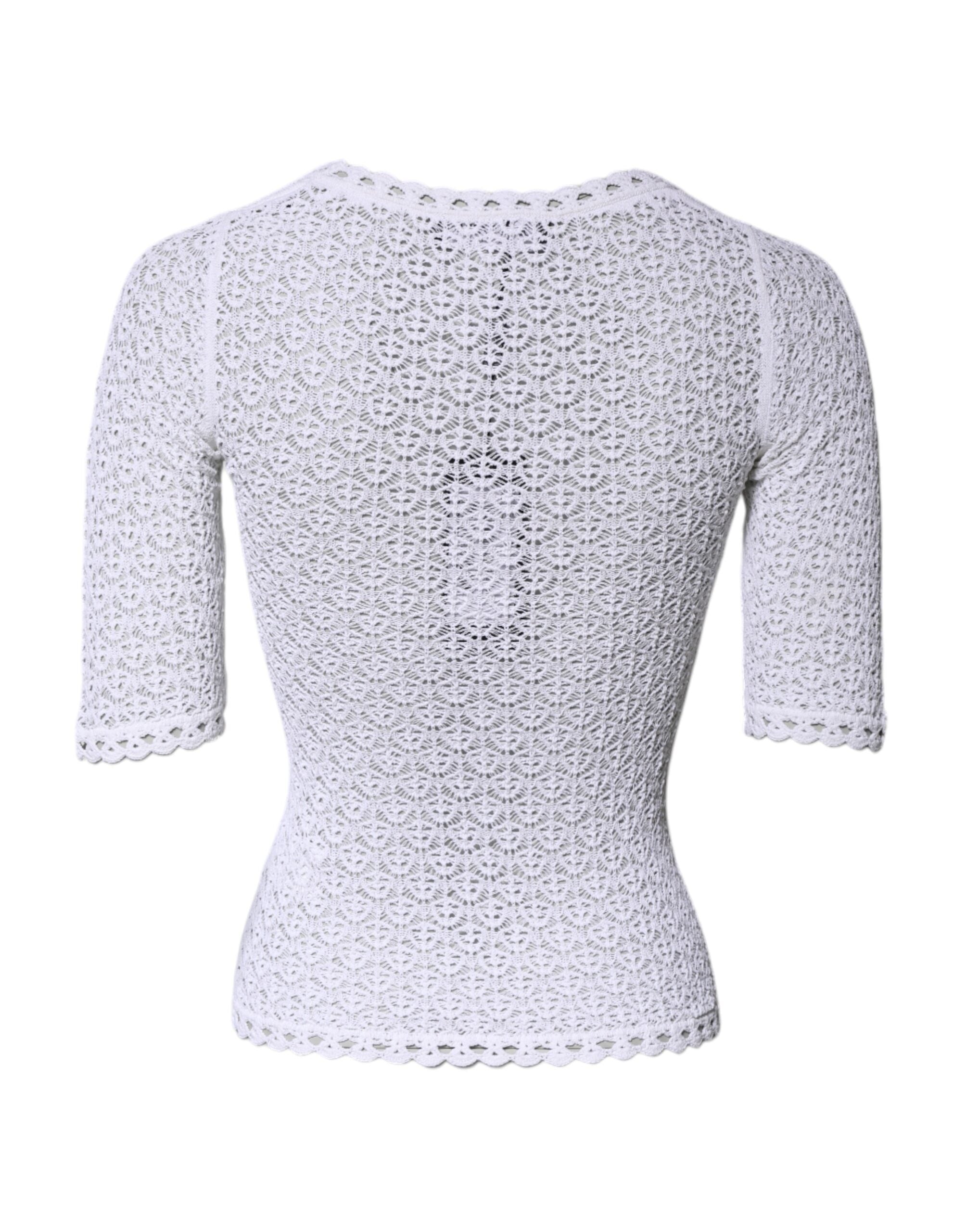 Dolce & Gabbana White Viscose Short Sleeve Crochet Women's Top (Pre-Owned)